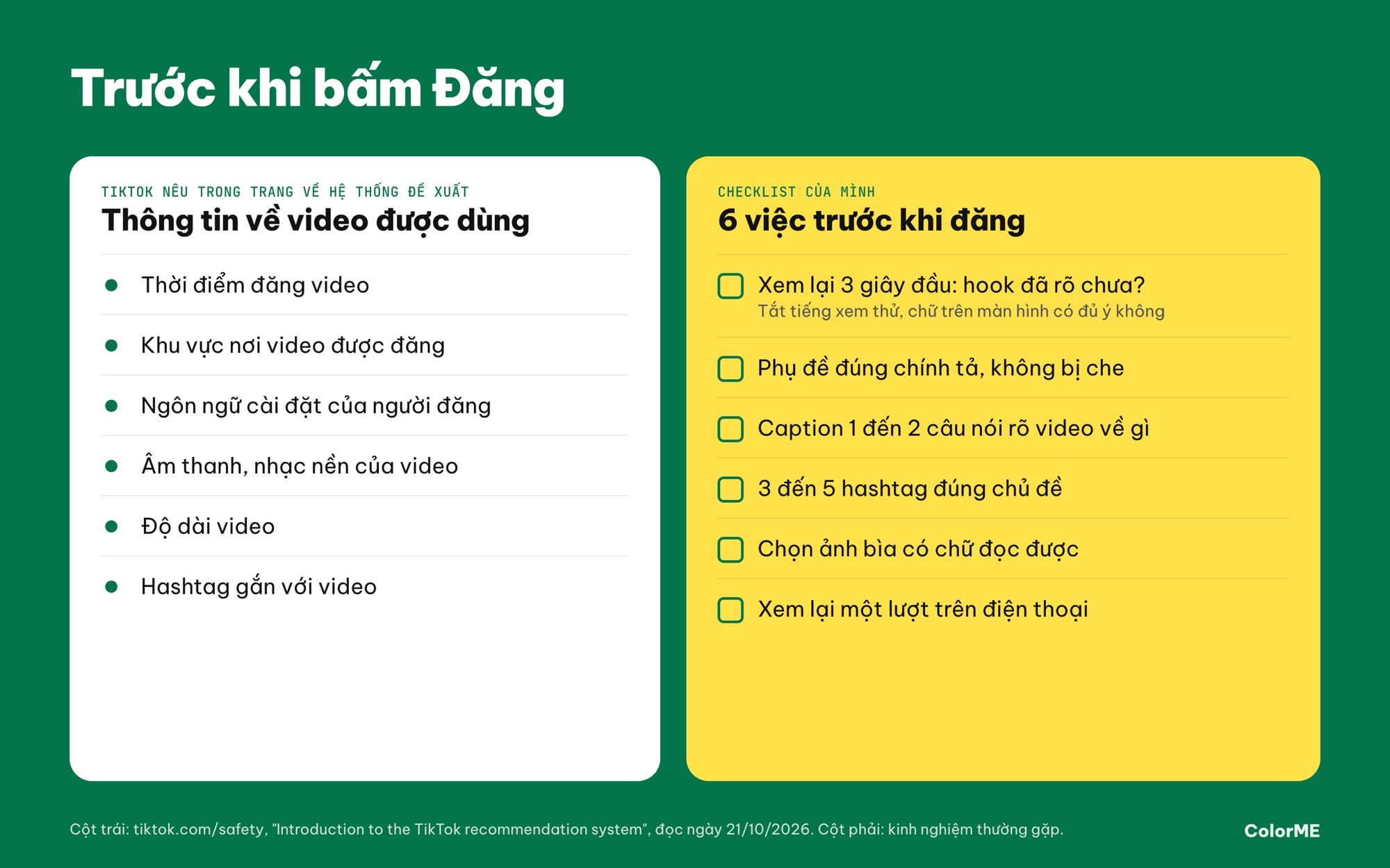 Checklist trước khi đăng video TikTok