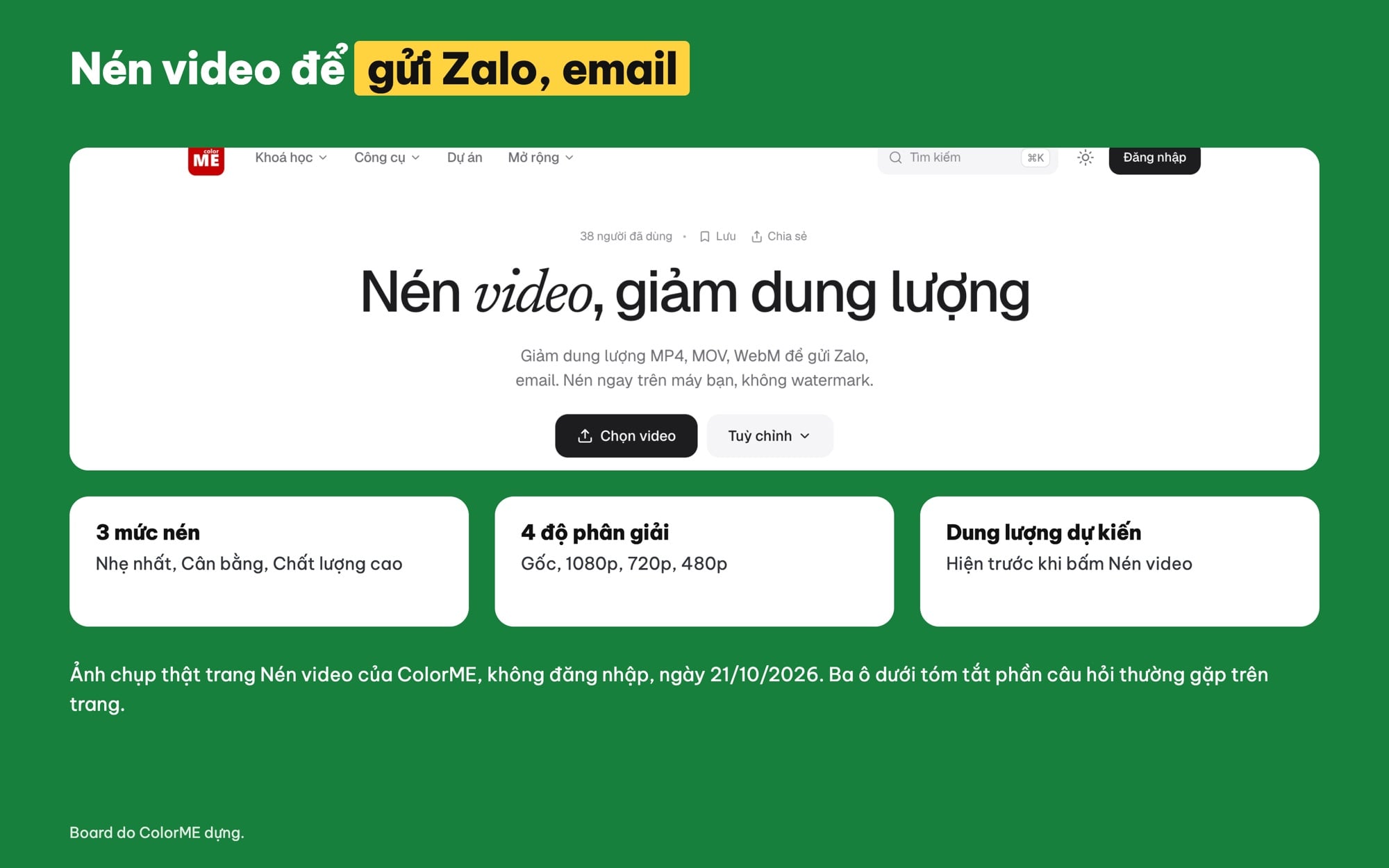 Nén video online để gửi Zalo, email