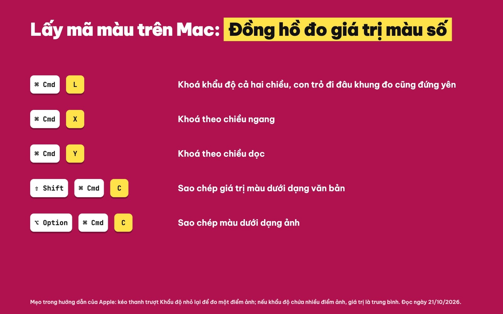 Phím tắt lấy mã màu bằng Đồng hồ đo giá trị màu số trên Mac