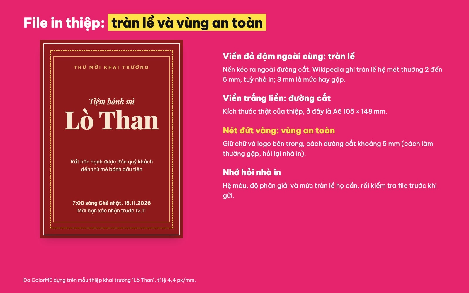 File in thiệp mời tràn lề và vùng an toàn