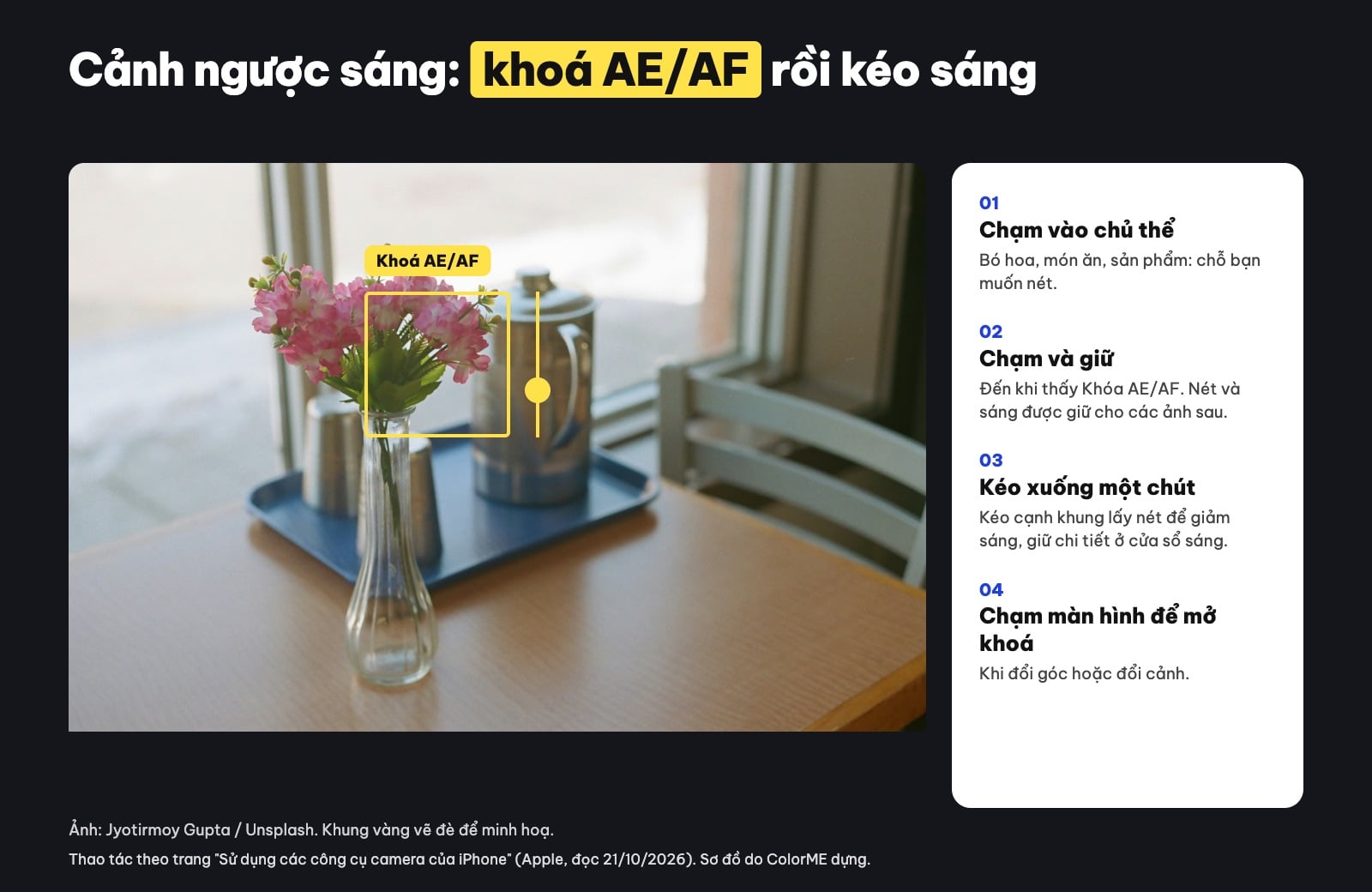 Khoá AE/AF và kéo phơi sáng khi chụp ngược sáng bằng iPhone