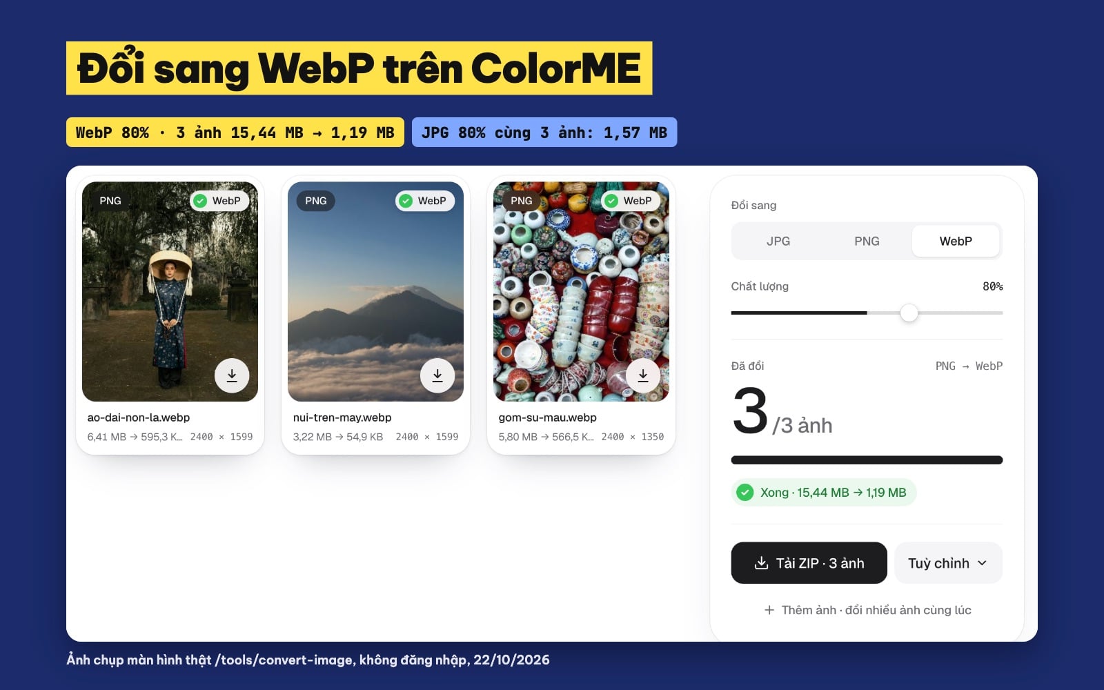 Công cụ đổi ảnh JPG sang WebP online của ColorME