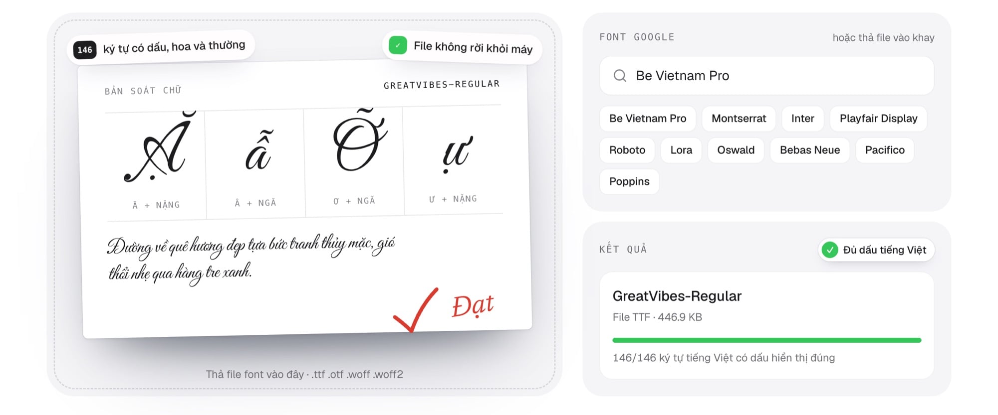 Kiểm tra font Great Vibes có đủ dấu tiếng Việt