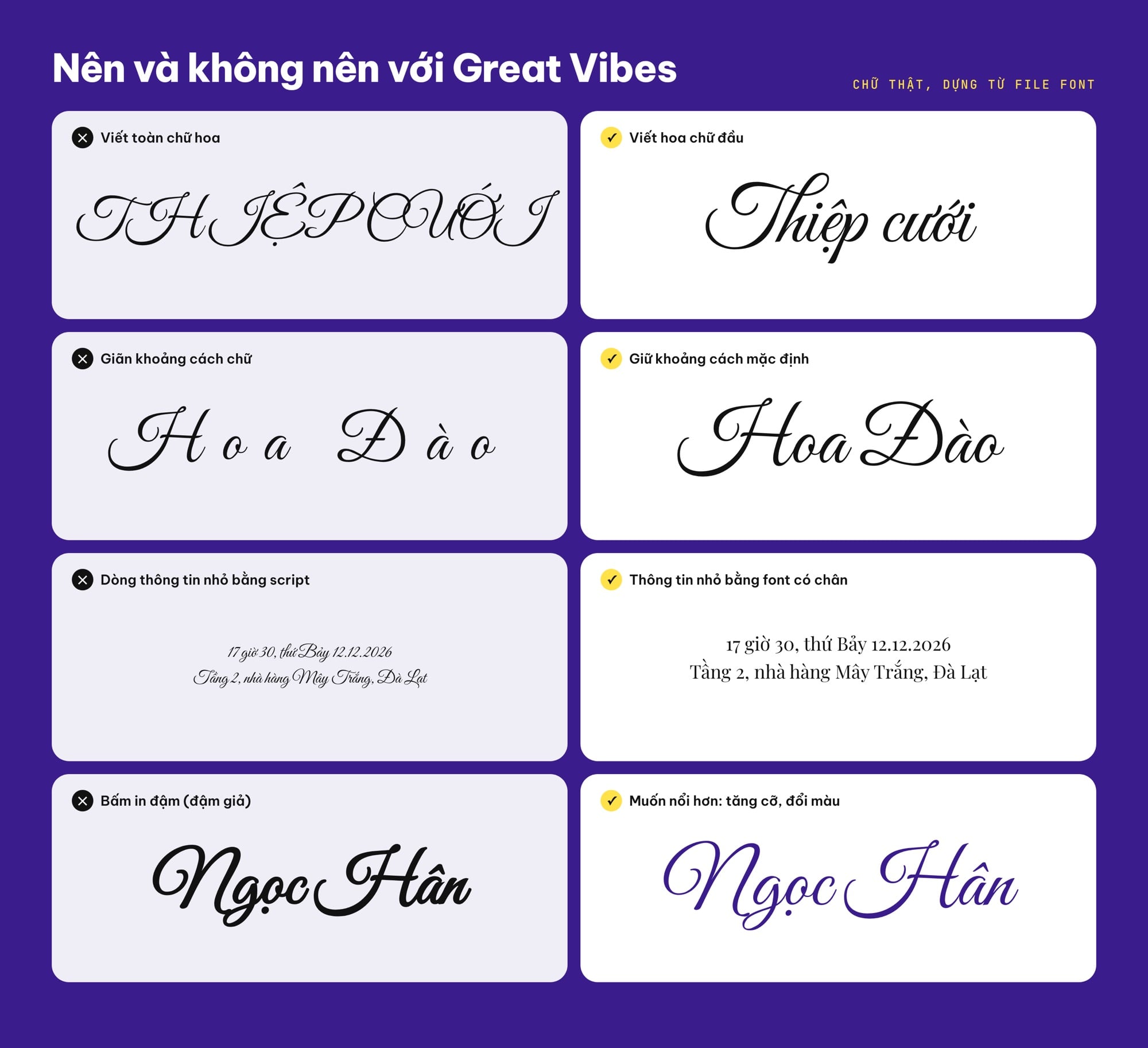 Nên và không nên khi dùng font Great Vibes
