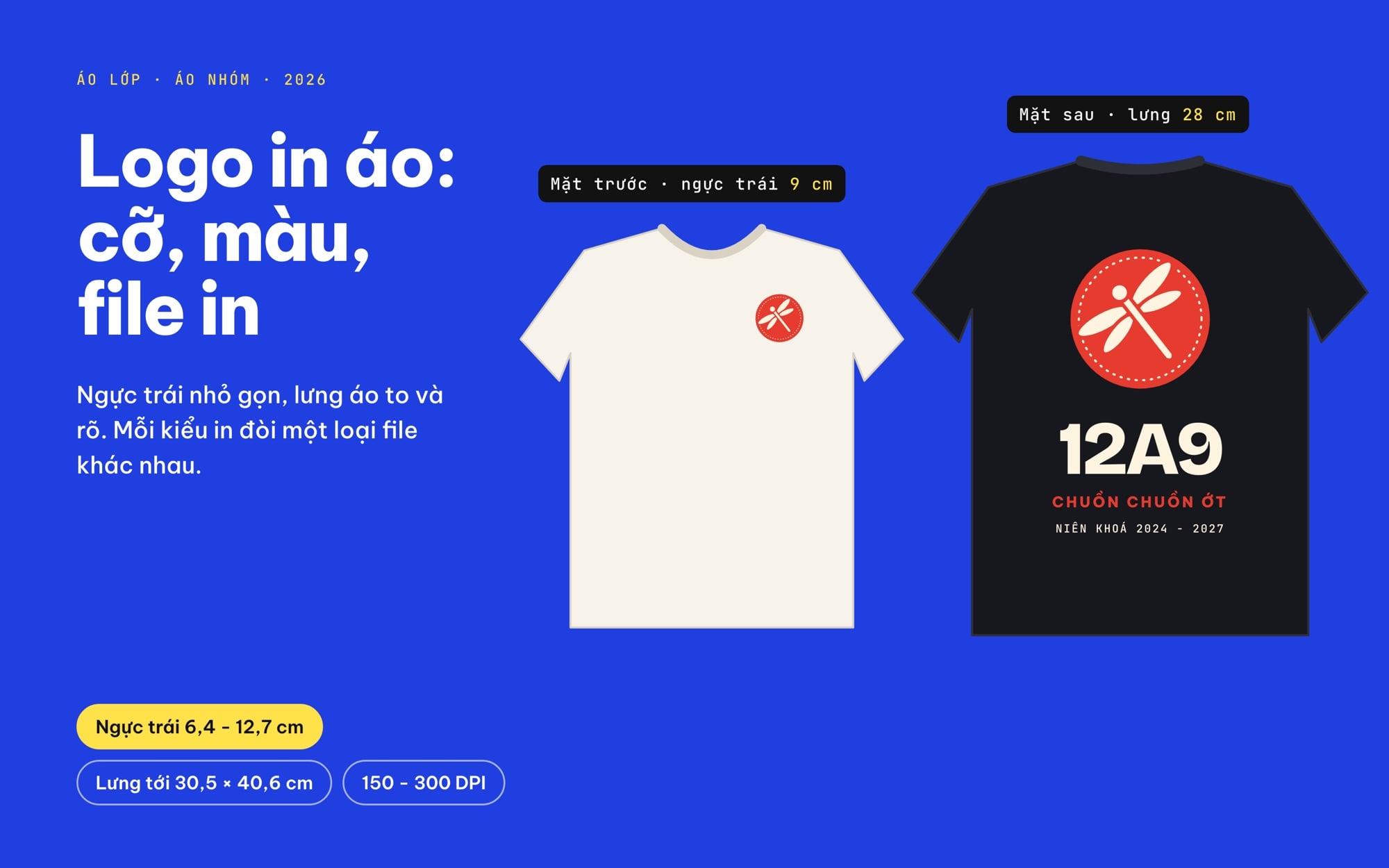 Thiết kế logo áo lớp in ngực trái và lưng áo