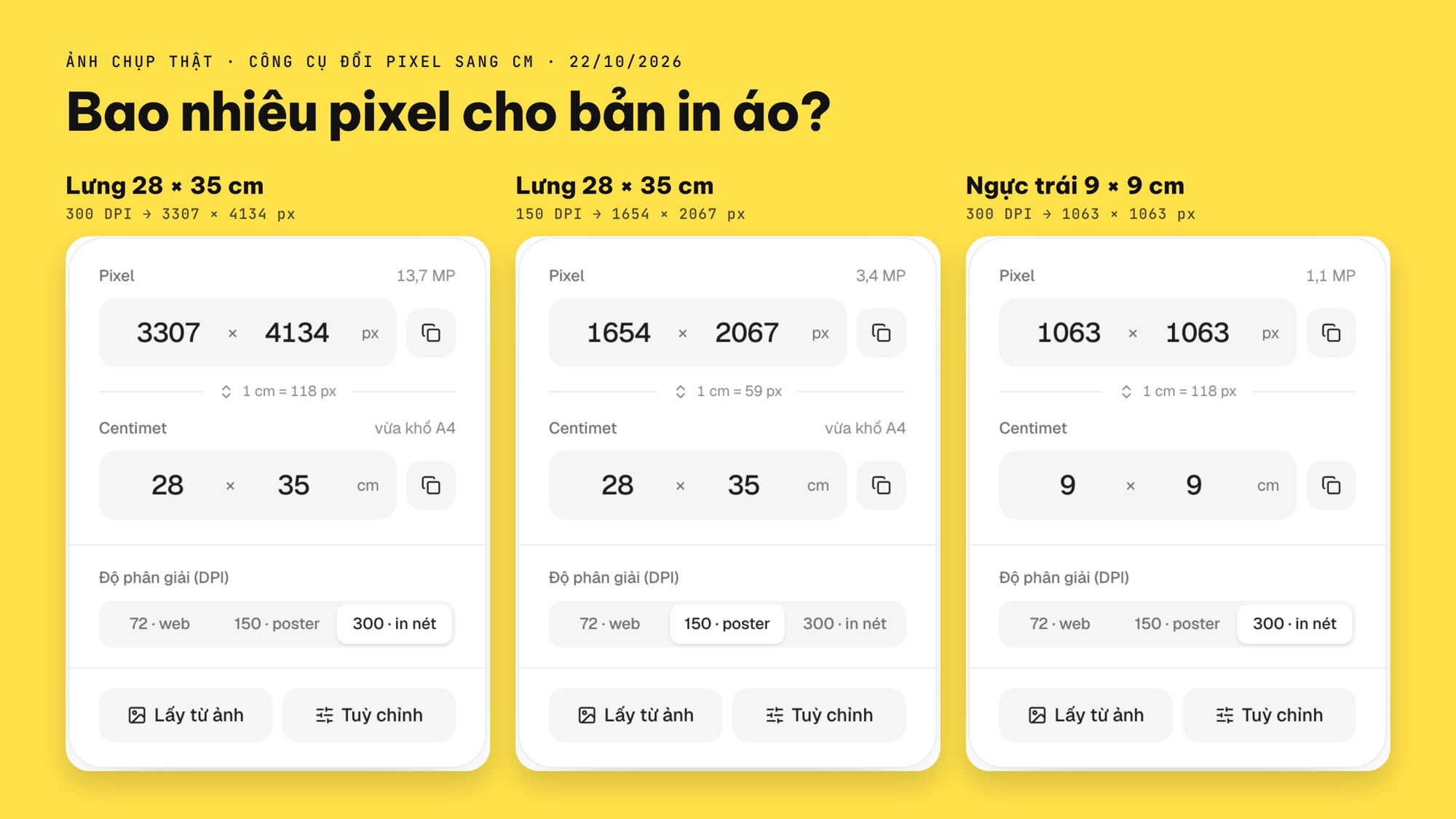 Đổi cm sang pixel cho file in áo bằng công cụ ColorME