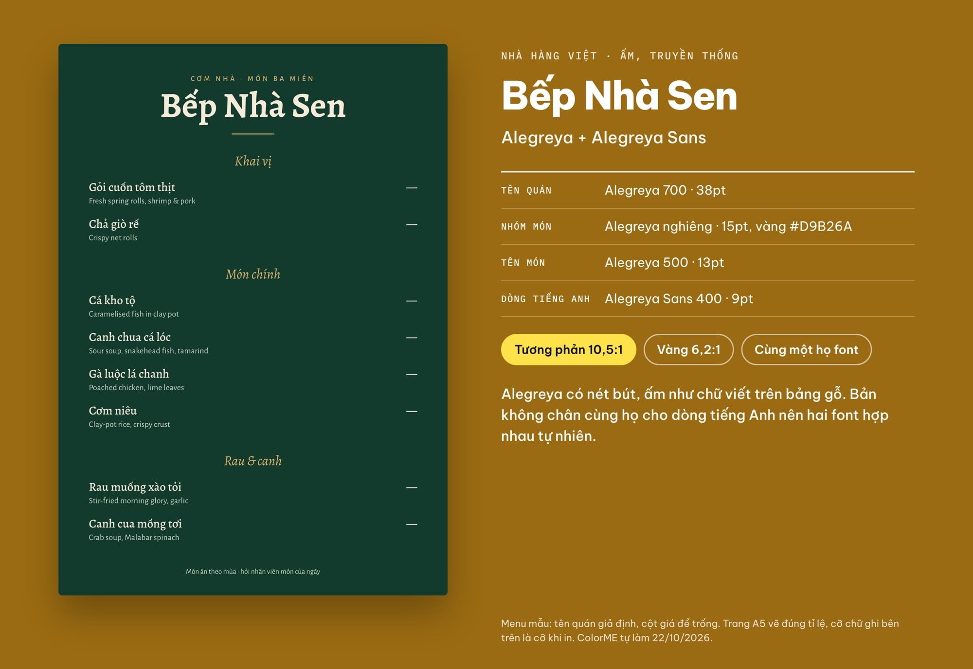Font chữ menu nhà hàng Việt Alegreya và Alegreya Sans