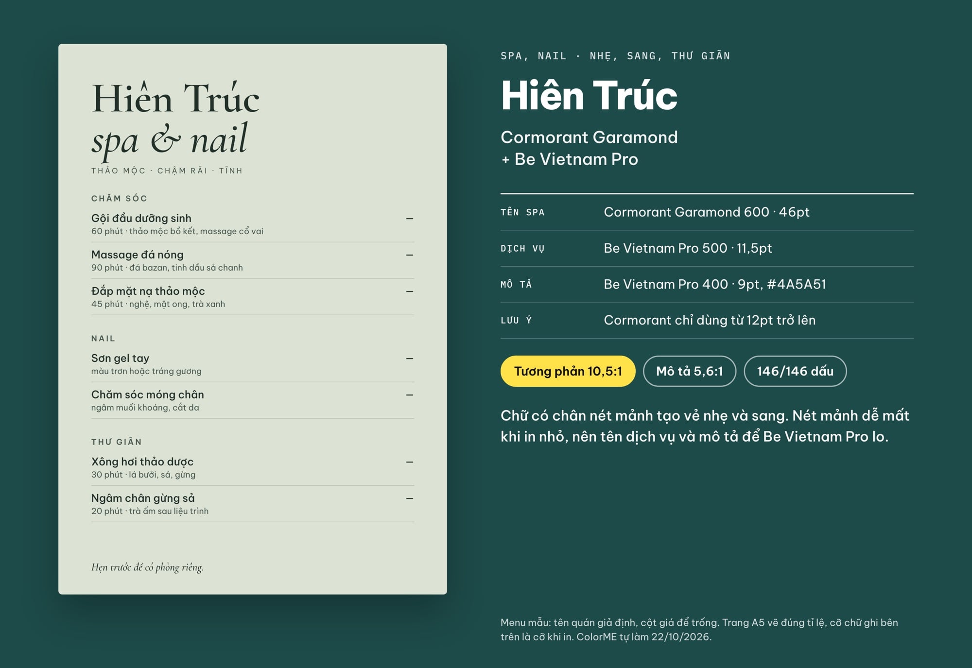 Font chữ spa nail Cormorant Garamond và Be Vietnam Pro