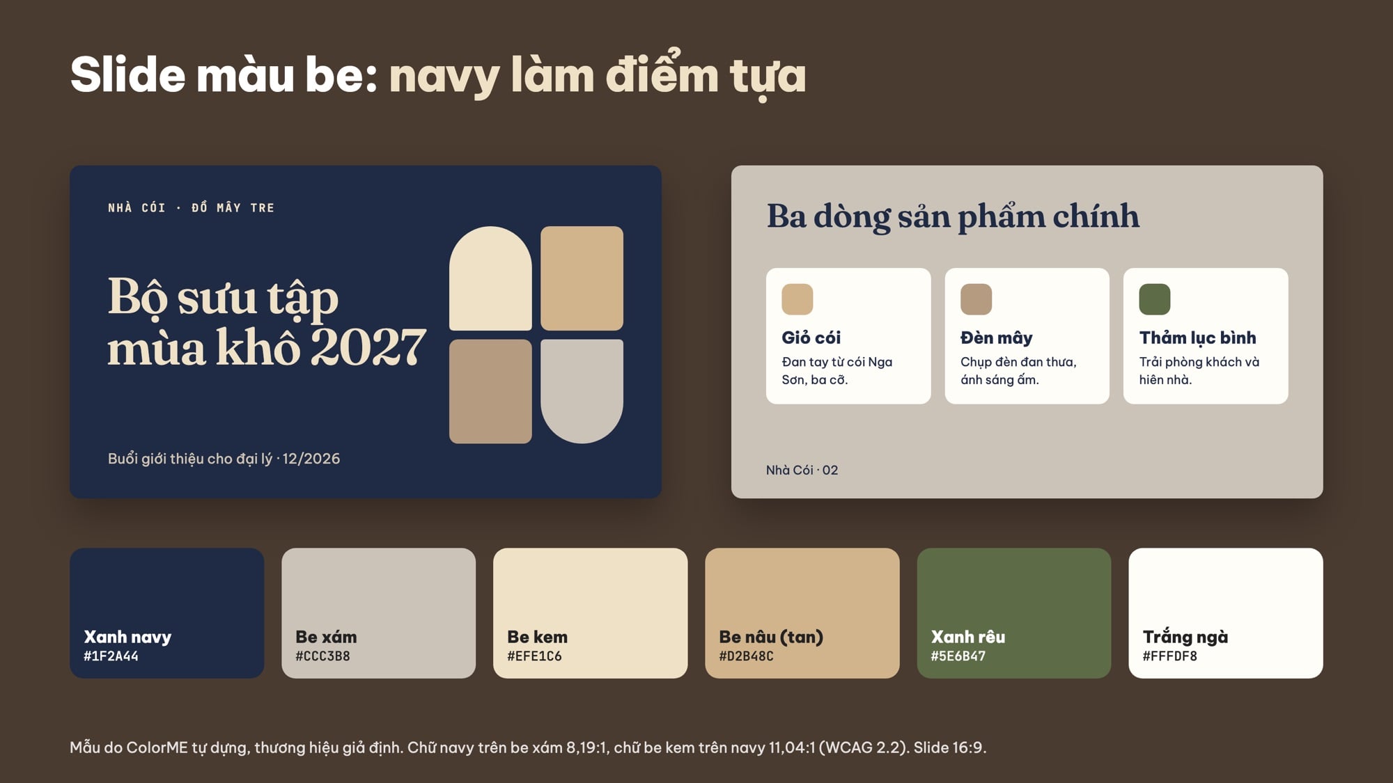 Mẫu slide màu be và xanh navy
