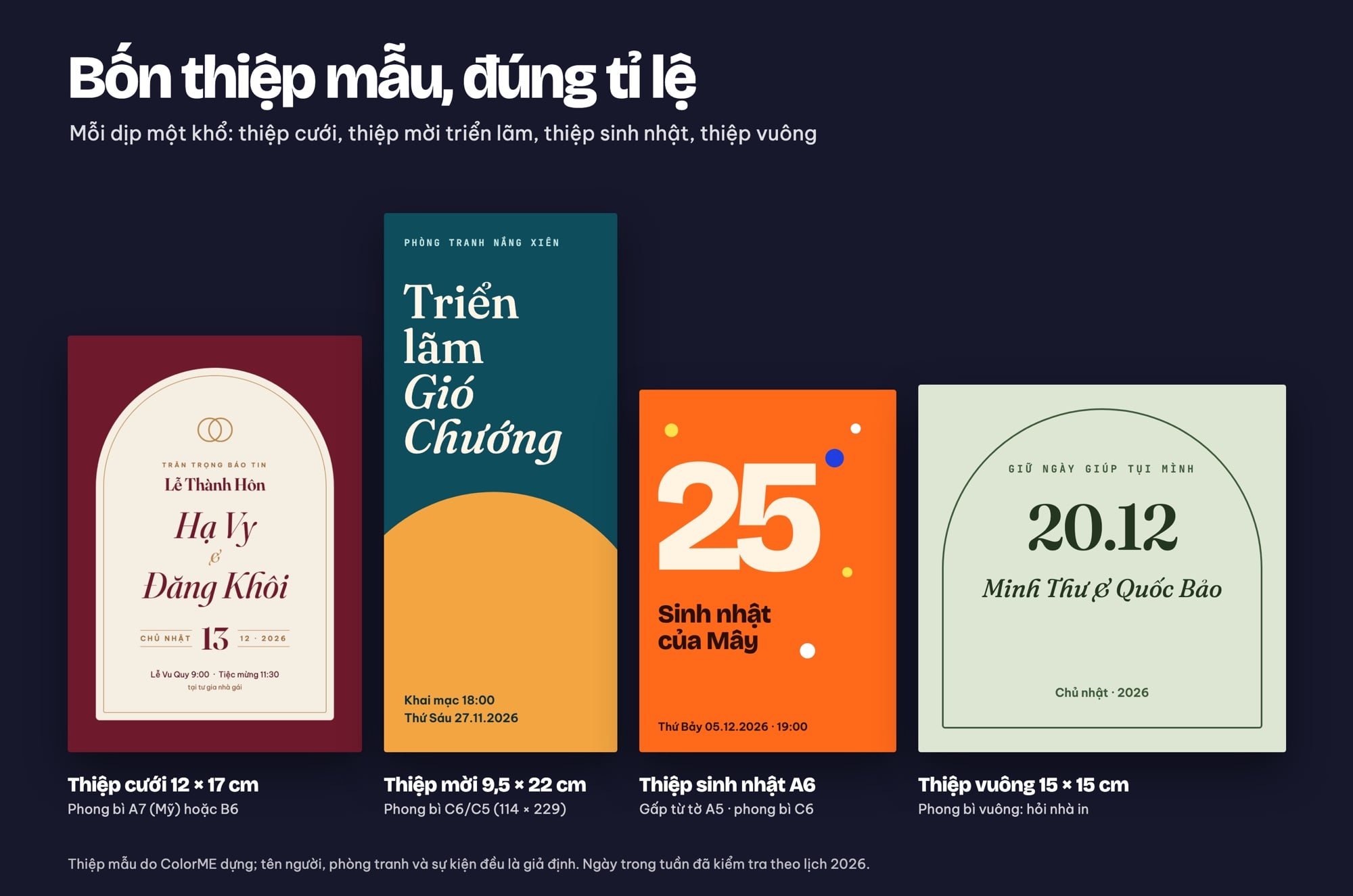Thiệp cưới, thiệp mời, thiệp sinh nhật và thiệp vuông mẫu đúng kích thước