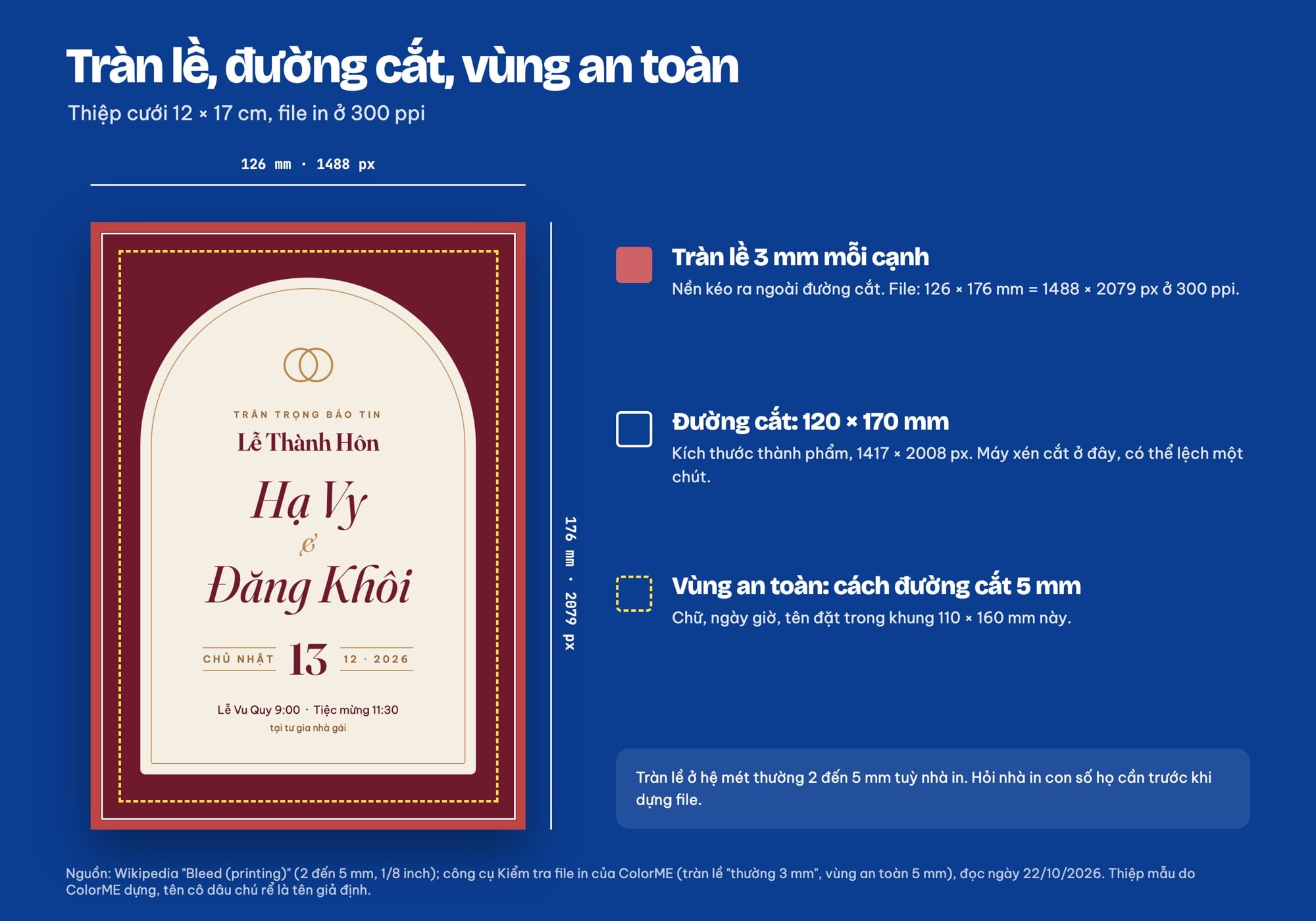 Tràn lề, đường cắt và vùng an toàn của thiệp cưới 12x17 cm