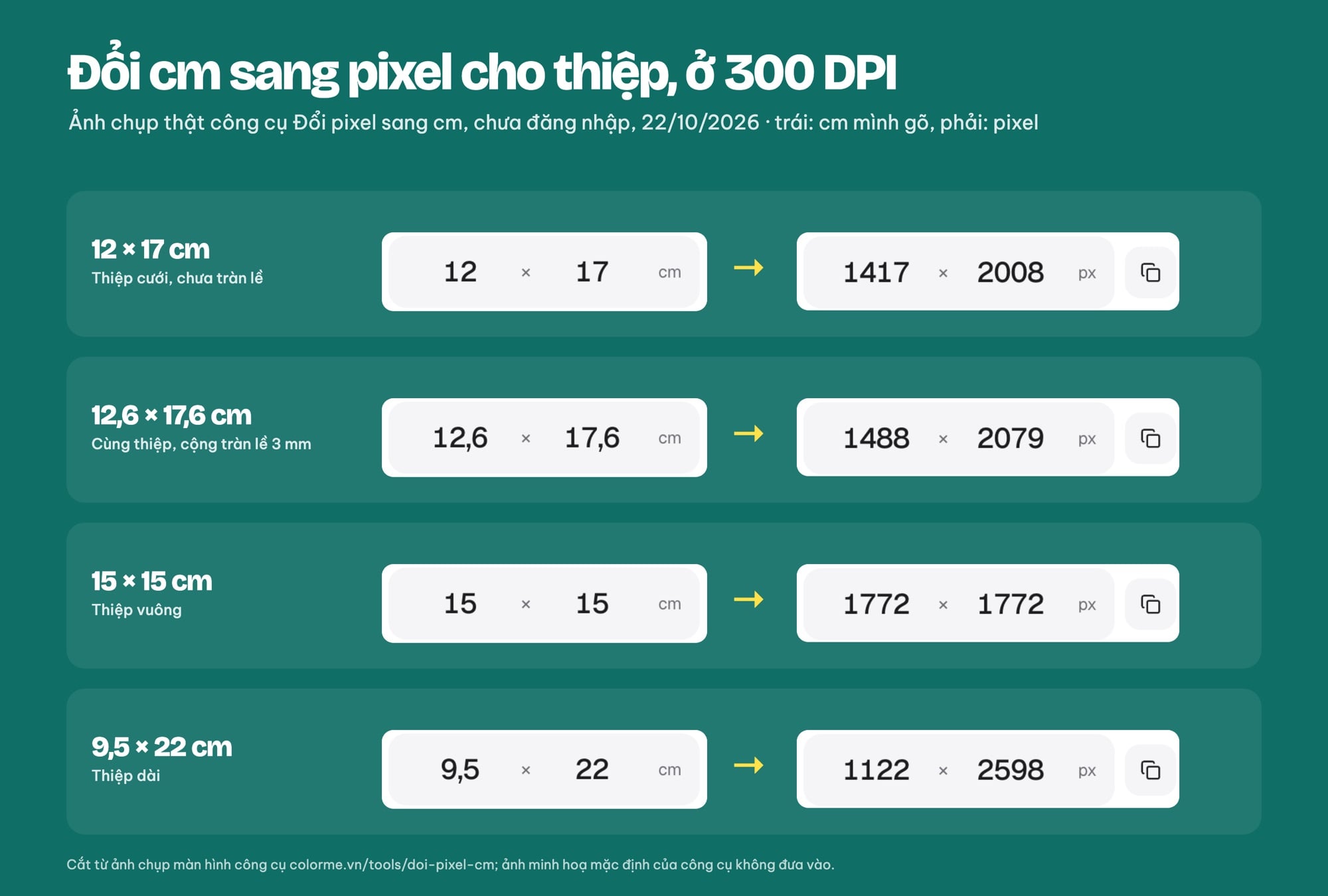 Đổi kích thước thiệp từ cm sang pixel ở 300 DPI bằng công cụ ColorME