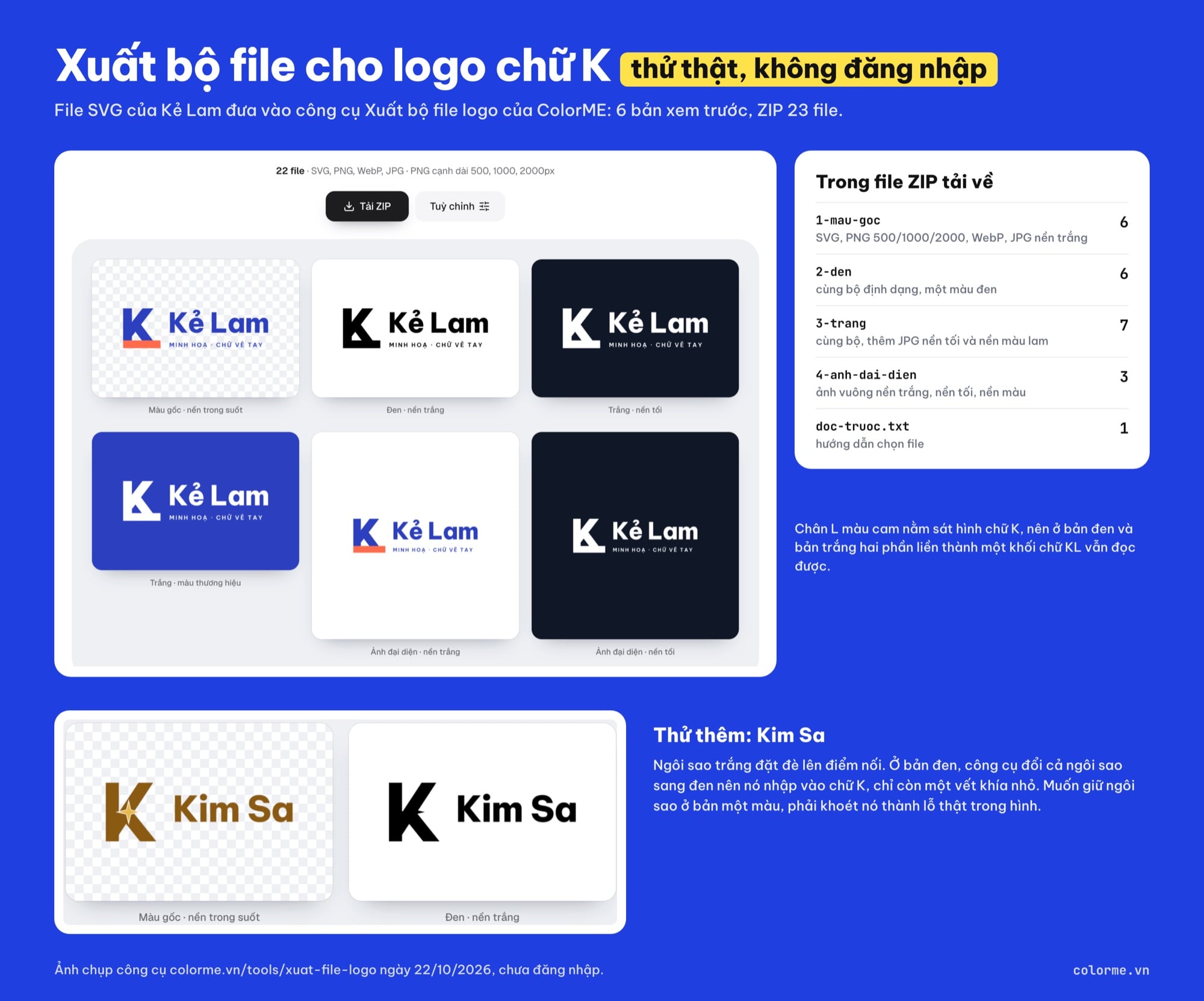 Xuất bộ file logo chữ K: bản màu, đen, trắng, ảnh đại diện