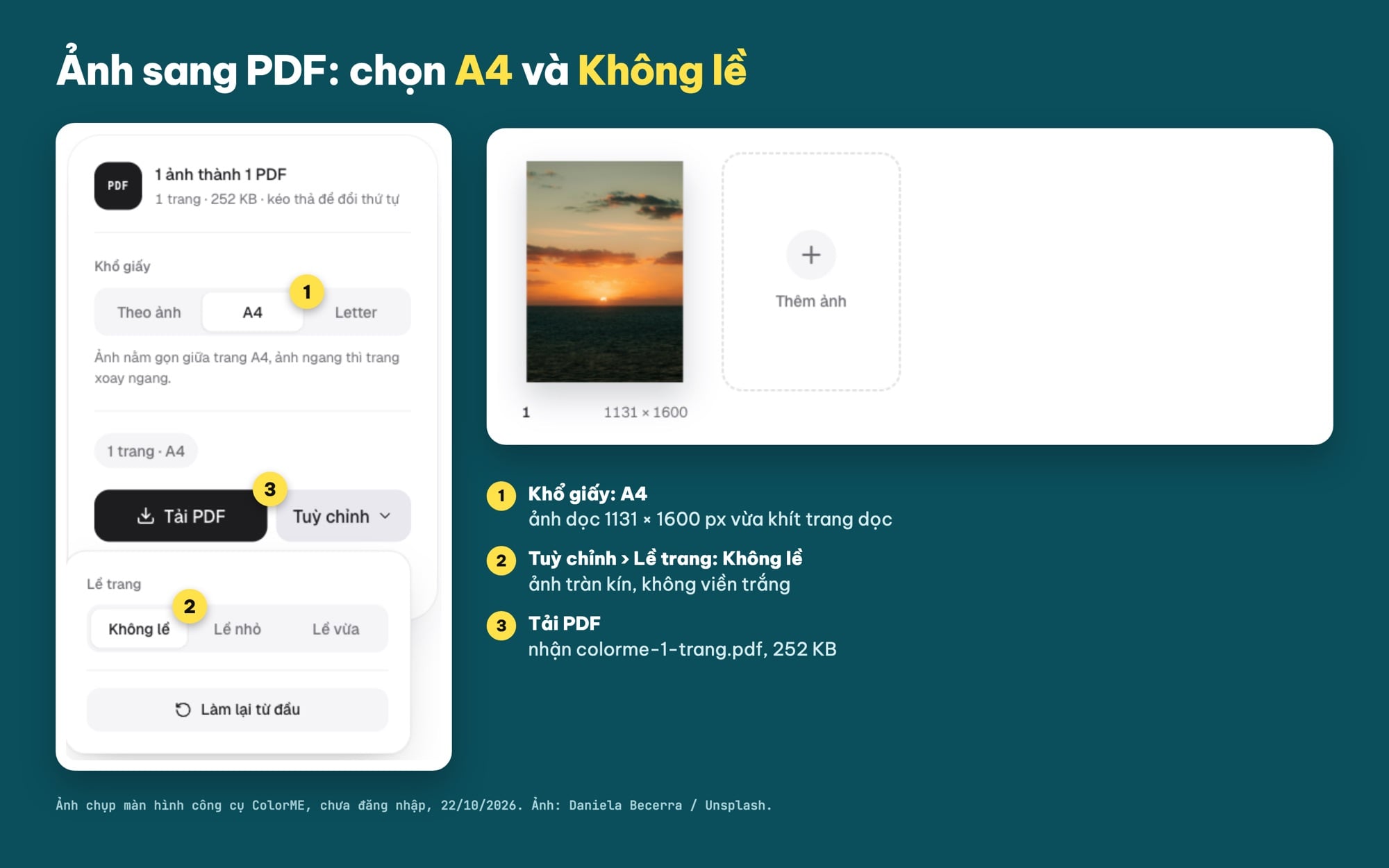 Chuyển ảnh thành trang PDF khổ A4 không lề bằng công cụ ColorME