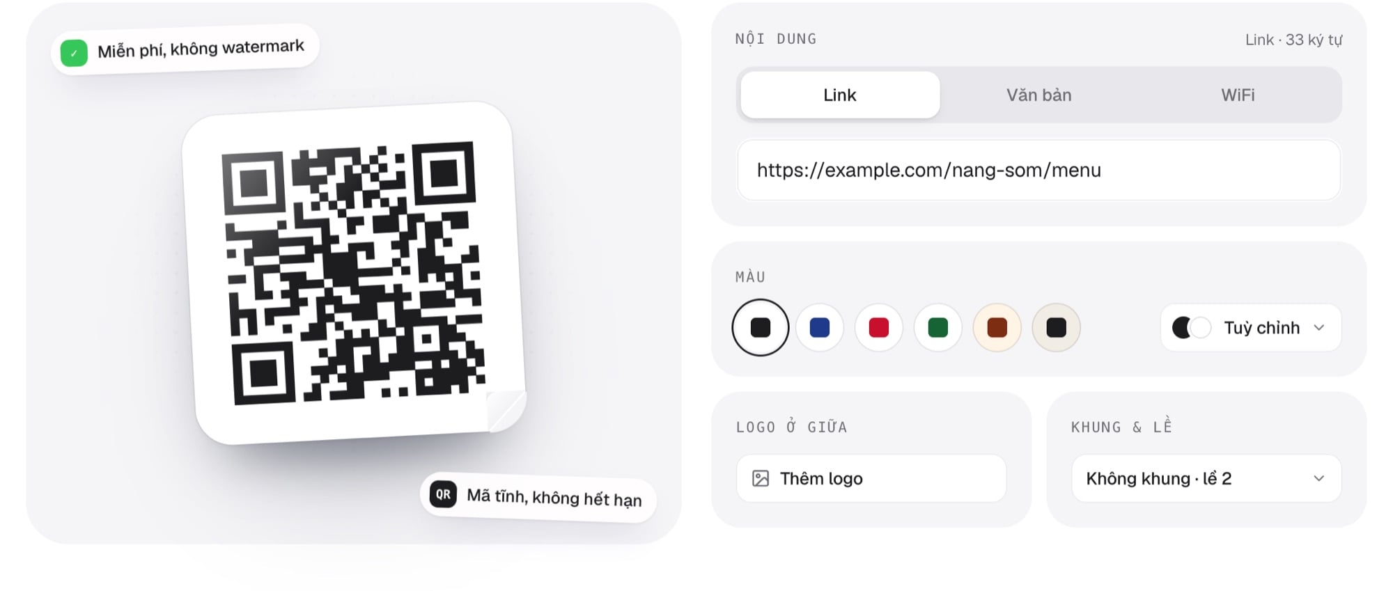 Công cụ Tạo mã QR của ColorME ở chế độ Link với đường link menu đã dán