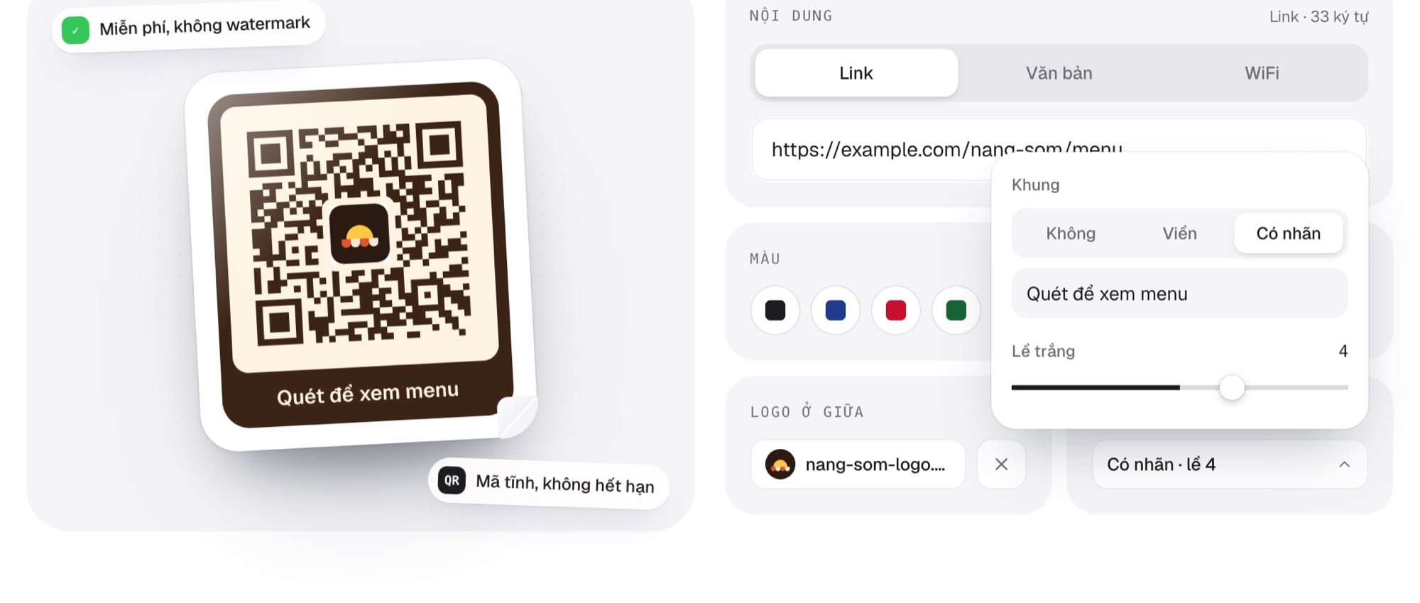 Bảng Khung và lề với kiểu Có nhãn, nhãn Quét để xem menu và lề trắng 4