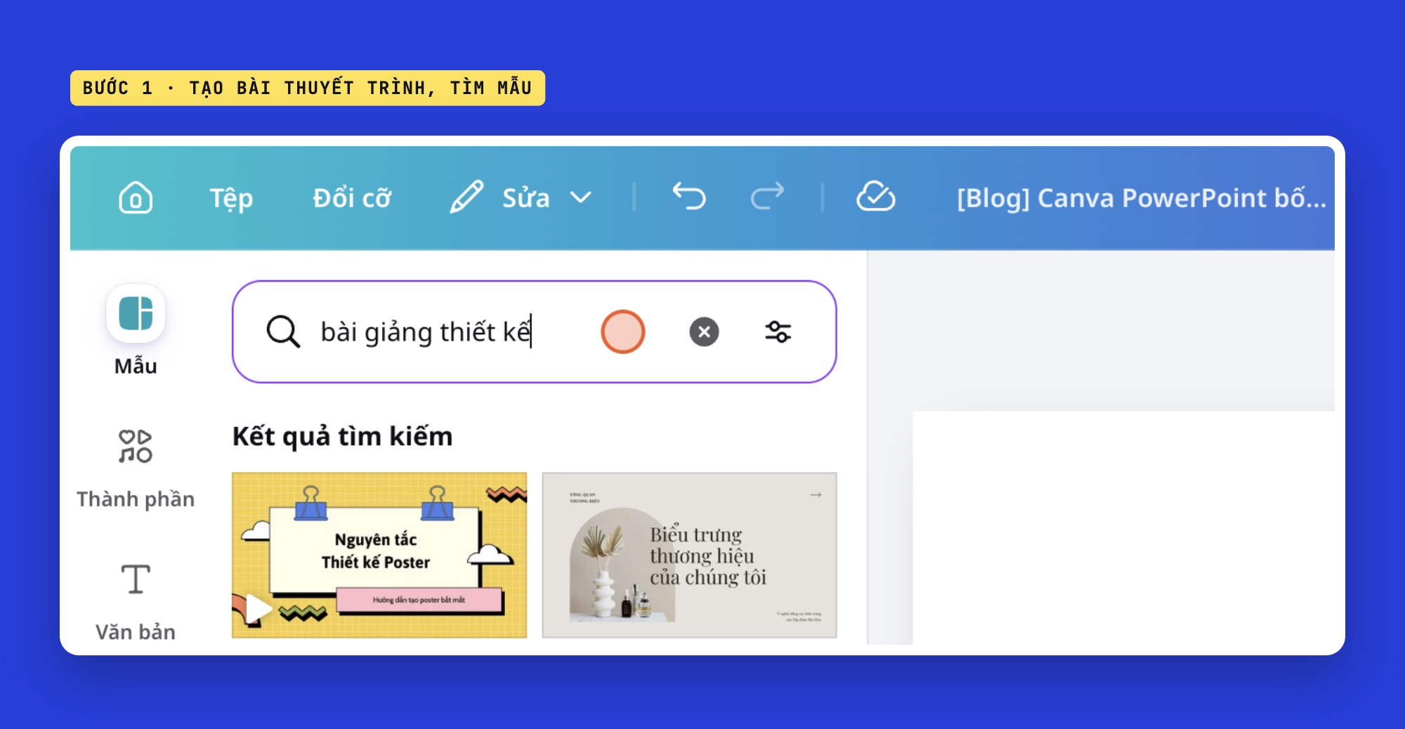 Tìm mẫu bài thuyết trình trên Canva