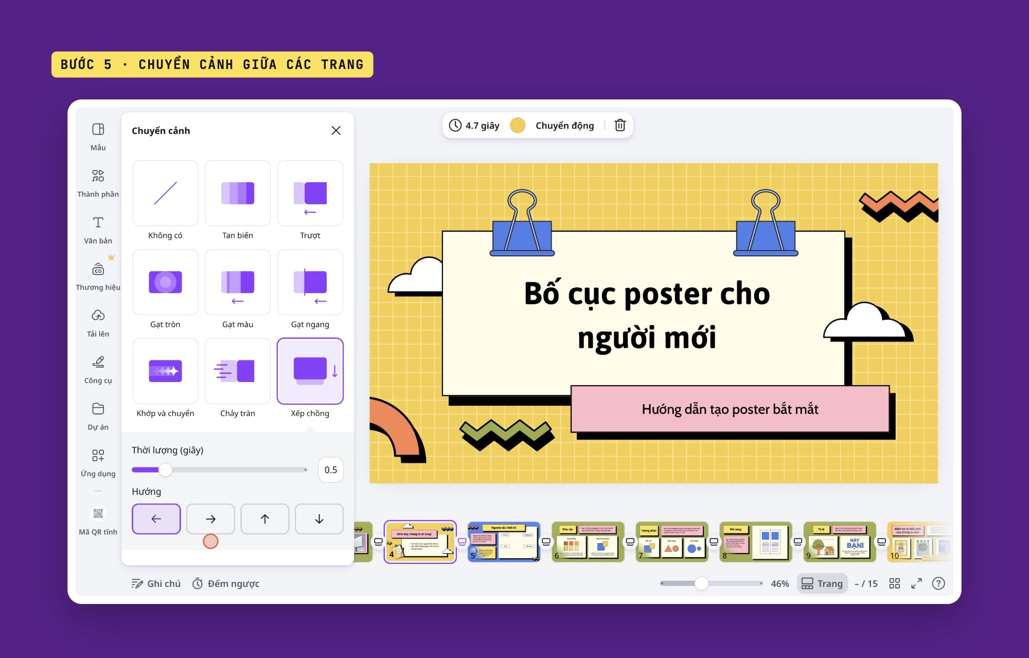 Chỉnh chuyển cảnh giữa các slide trên Canva