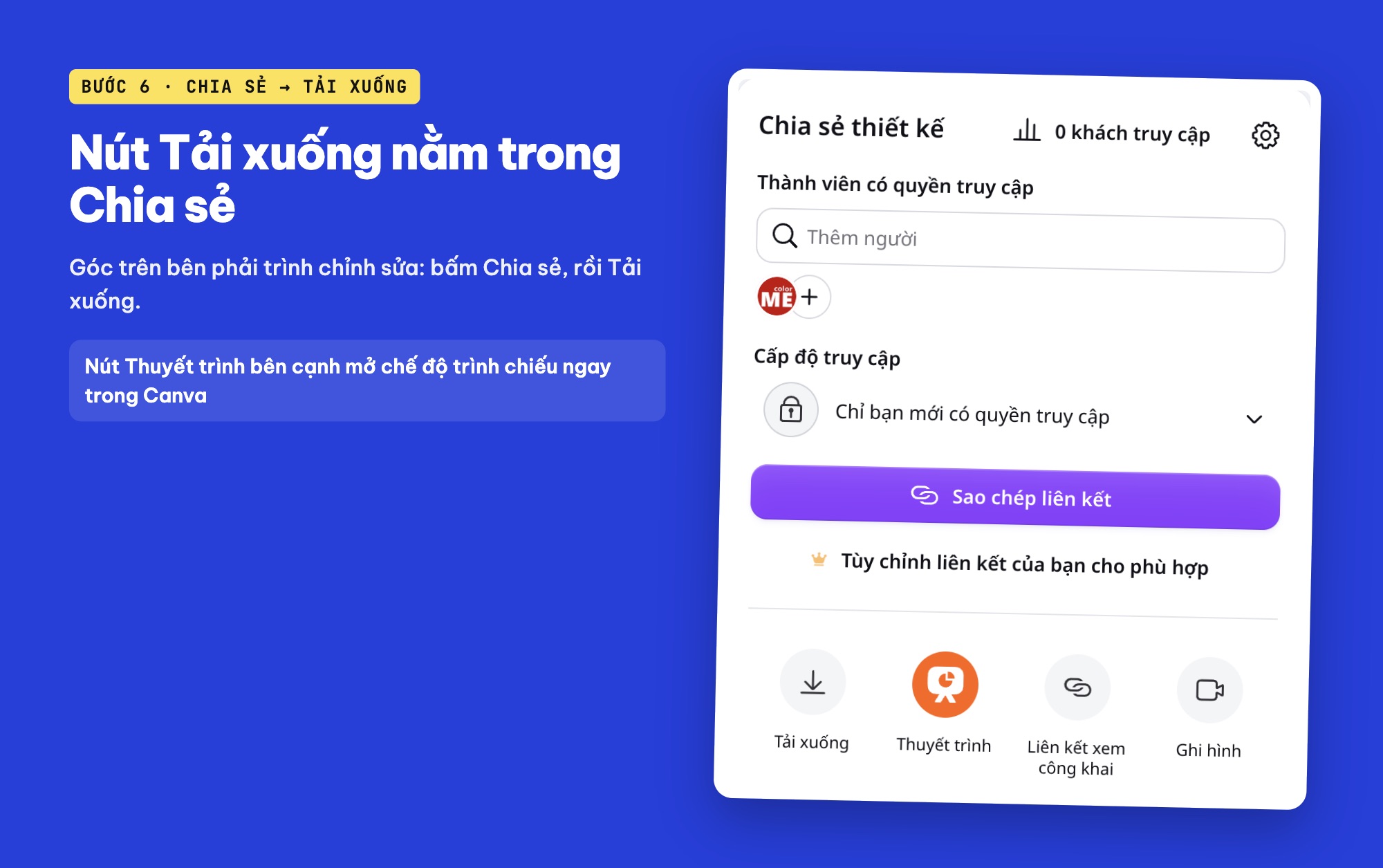 Mở Chia sẻ và Tải xuống trên Canva