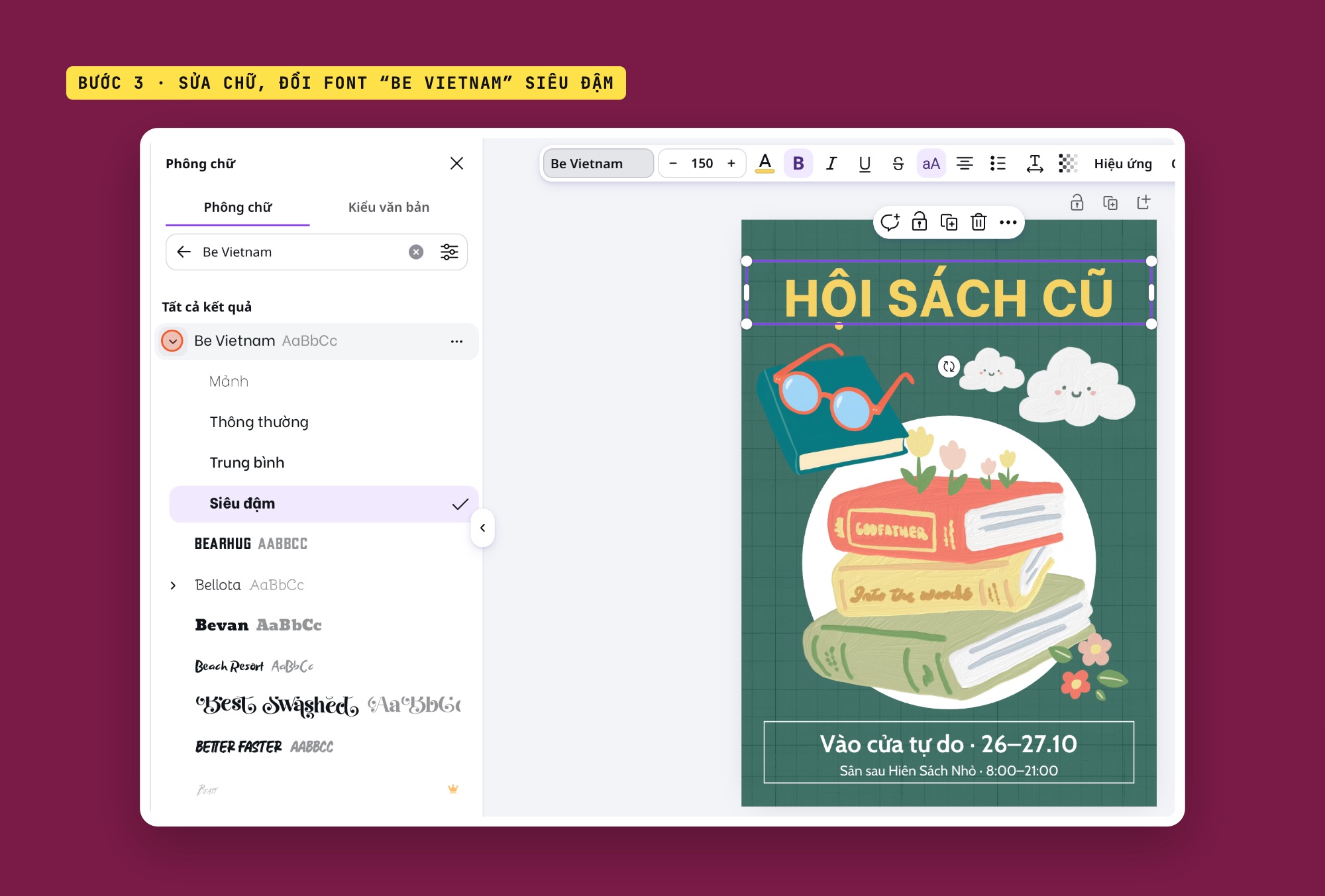 Sửa chữ và đổi font poster trên Canva
