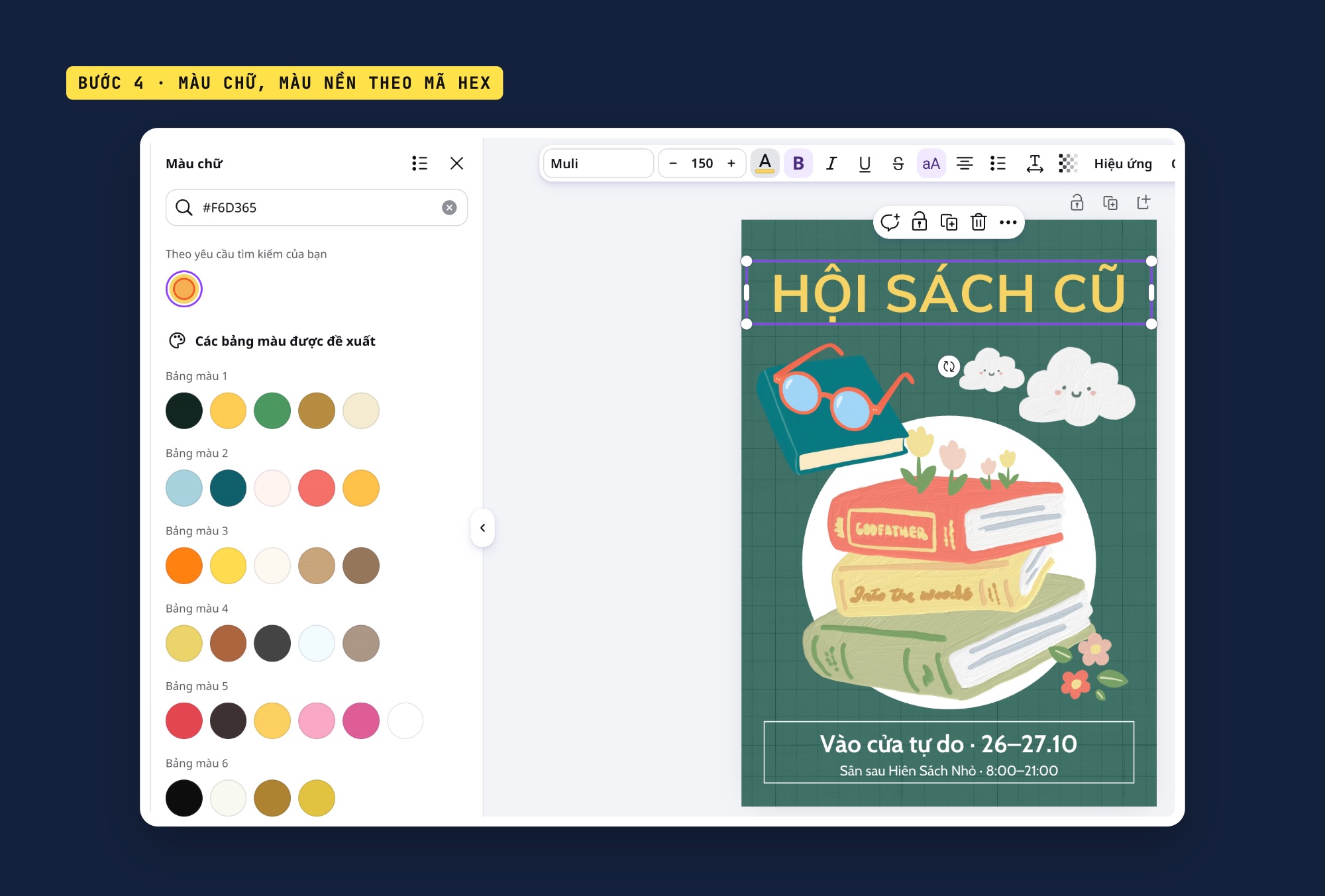 Đổi màu chữ và màu nền poster Canva bằng mã HEX