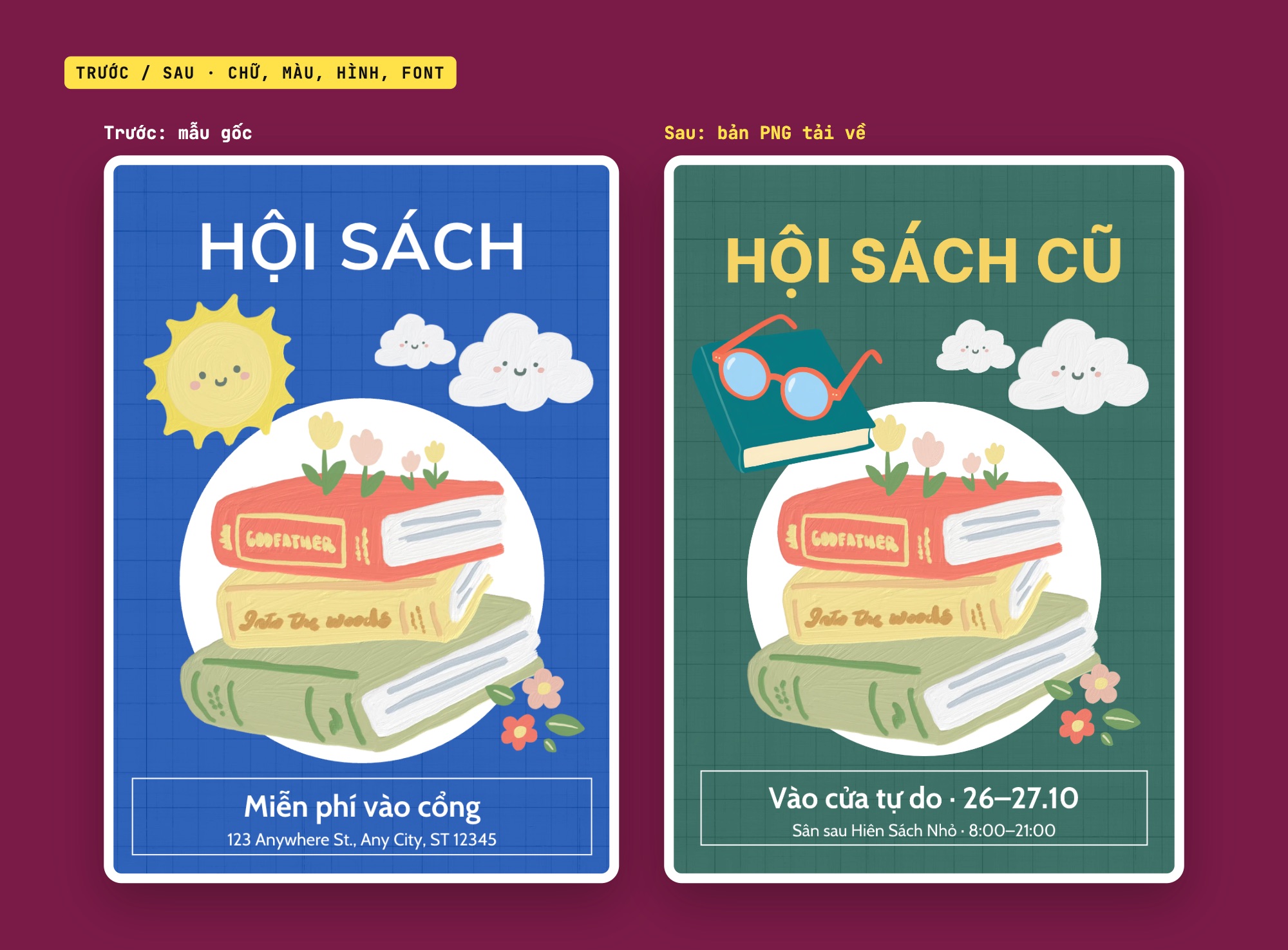 Poster Canva trước và sau khi sửa mẫu