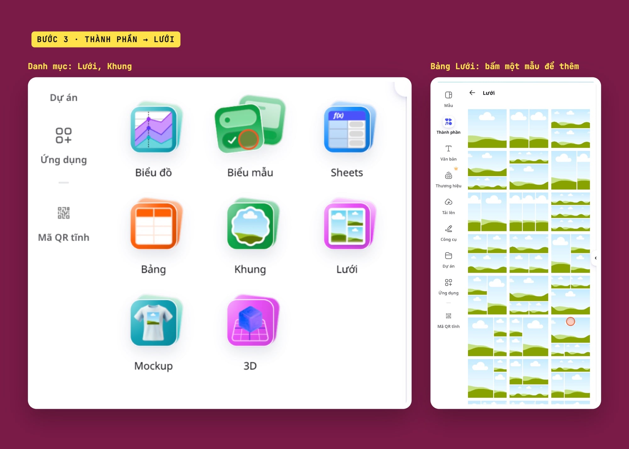 Mục Lưới (Grids) trong Thành phần của Canva