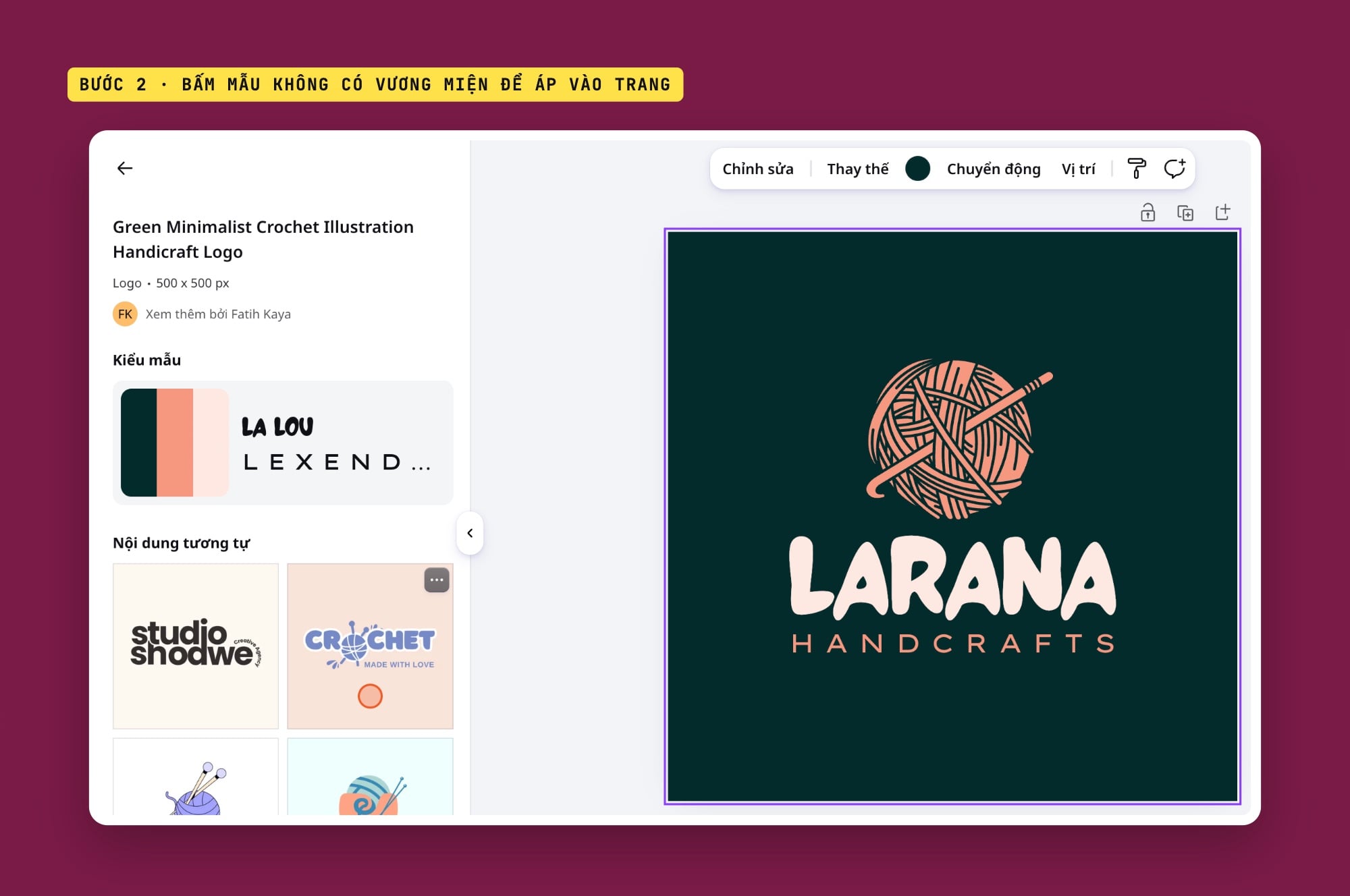 Áp mẫu logo cuộn len vào trang Canva
