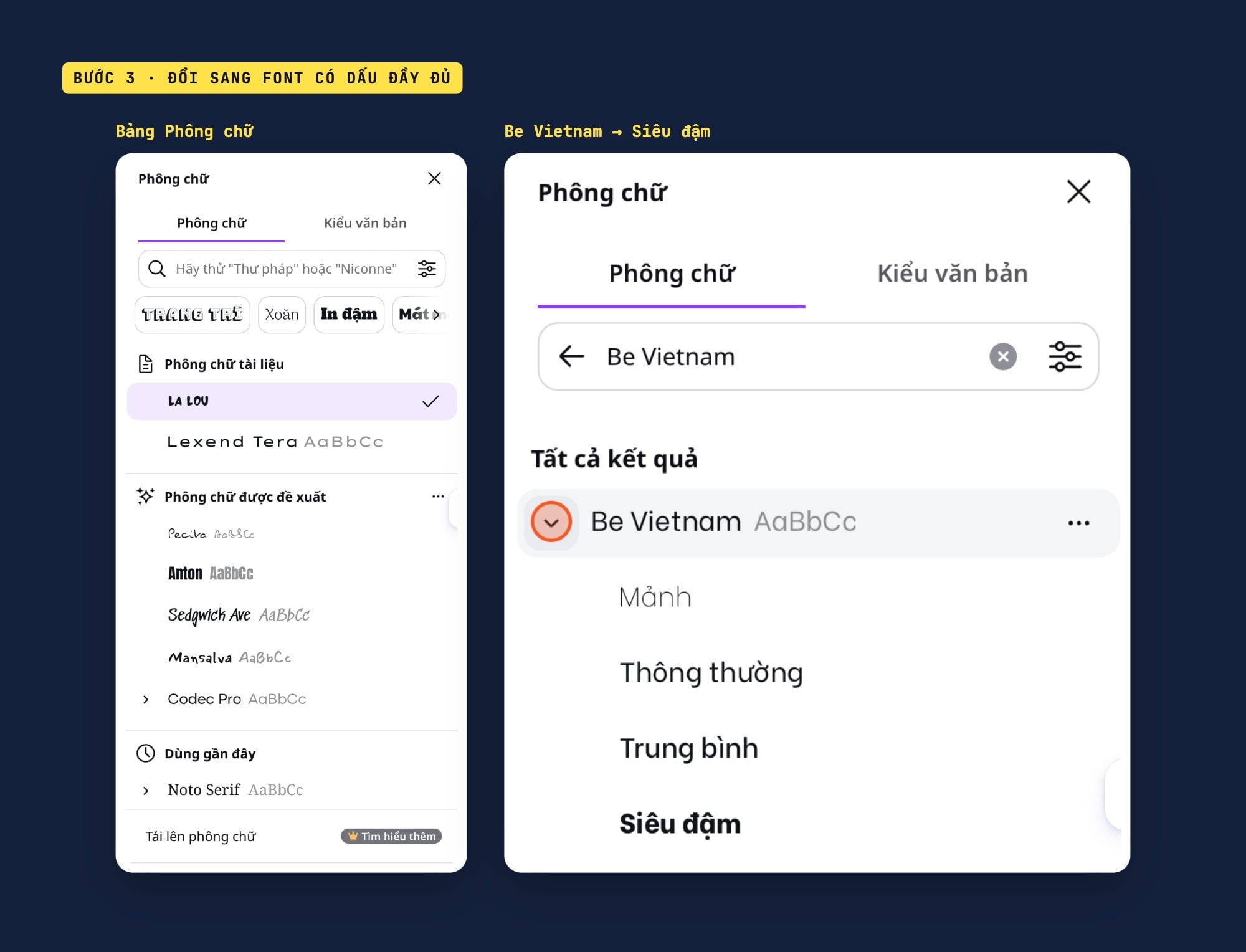 Đổi font logo sang Be Vietnam trên Canva