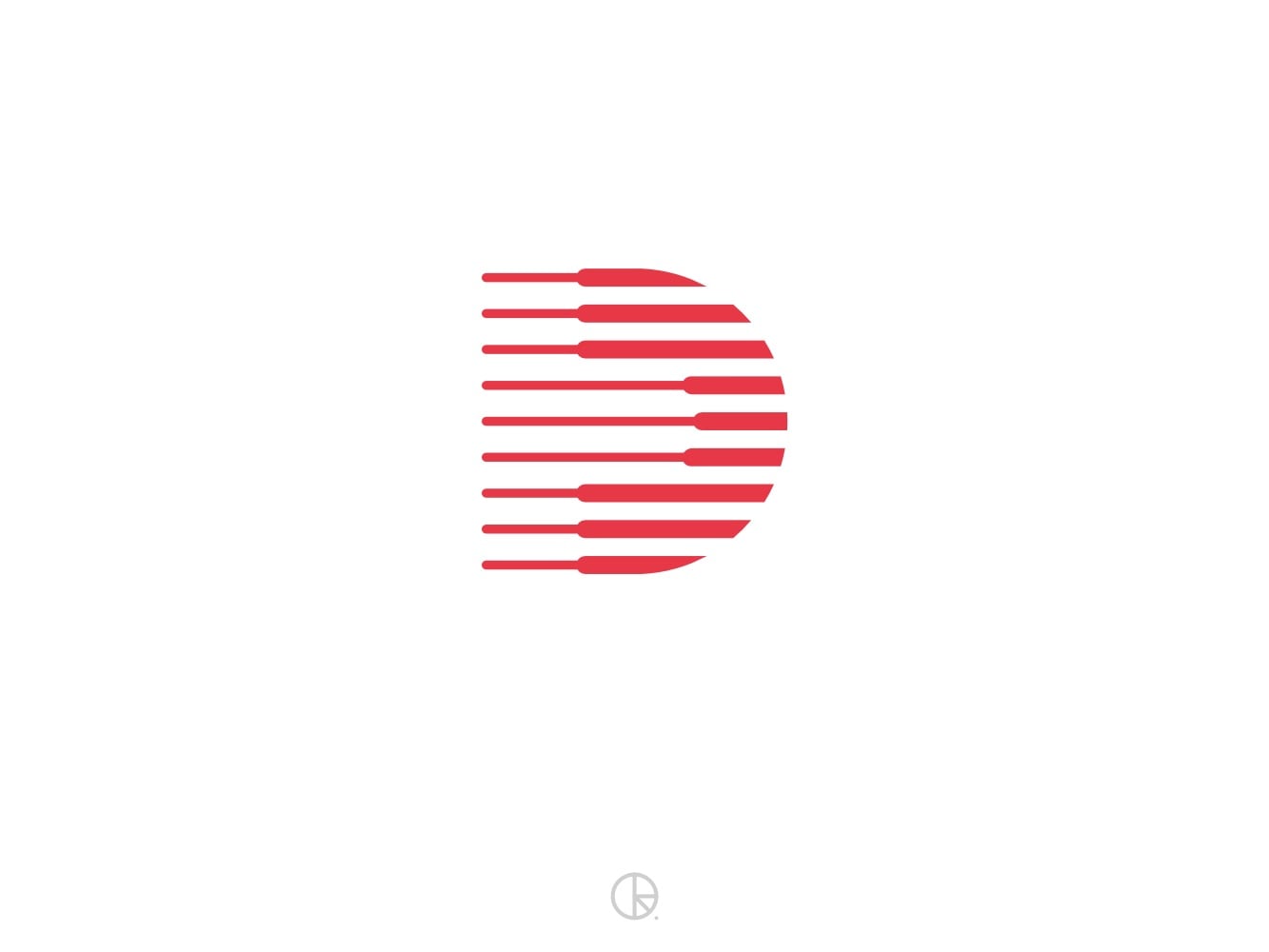 Logo chữ D màu đỏ ghép từ các phím đàn piano nằm ngang trên nền trắng