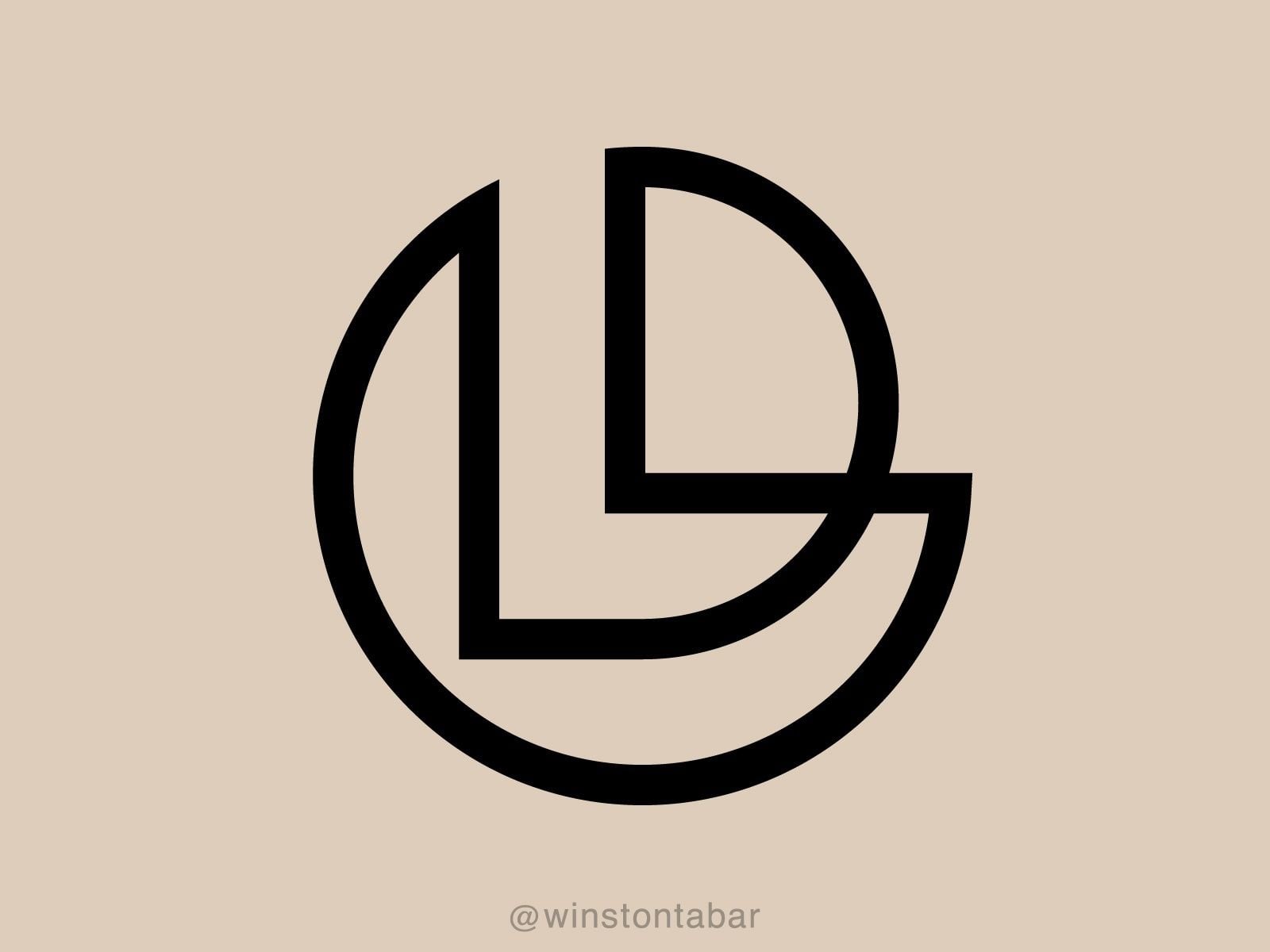 Logo LD nét đen một độ dày trên nền be, chữ L ôm vòng tròn và chữ D nằm bên trong
