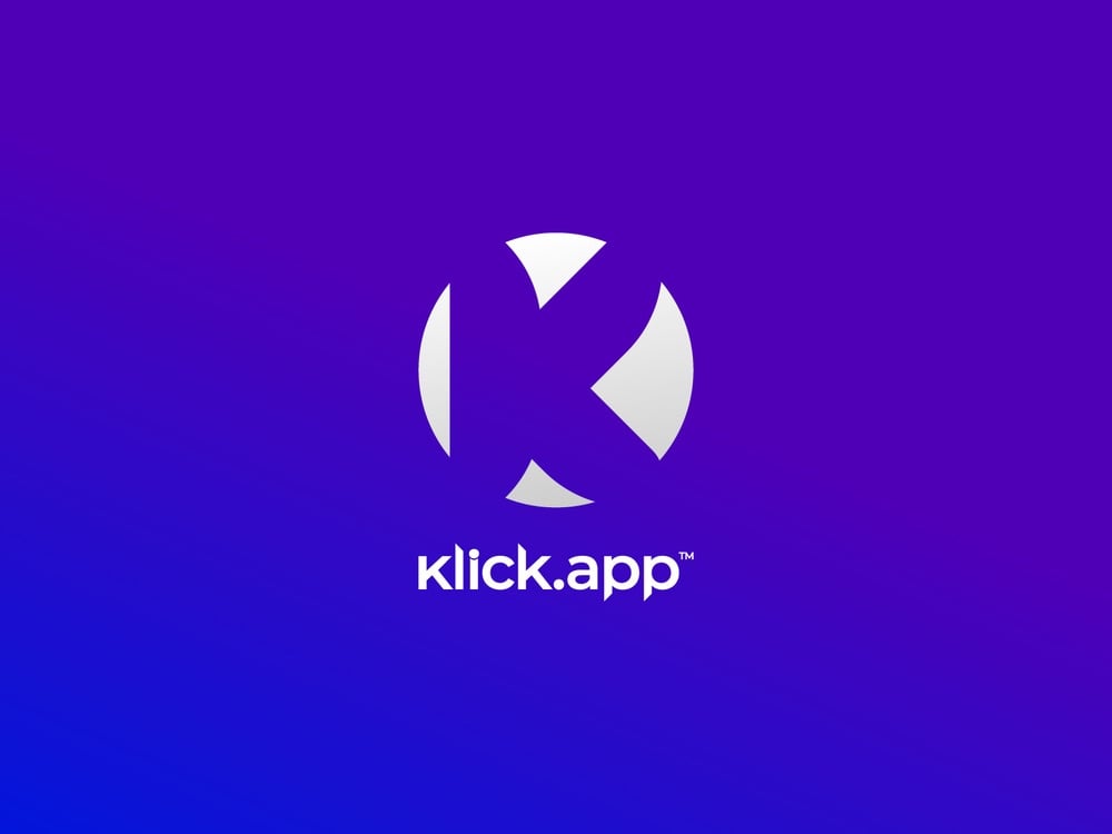Logo klick.app: chữ K khoét âm bản trong hình tròn trắng trên nền tím