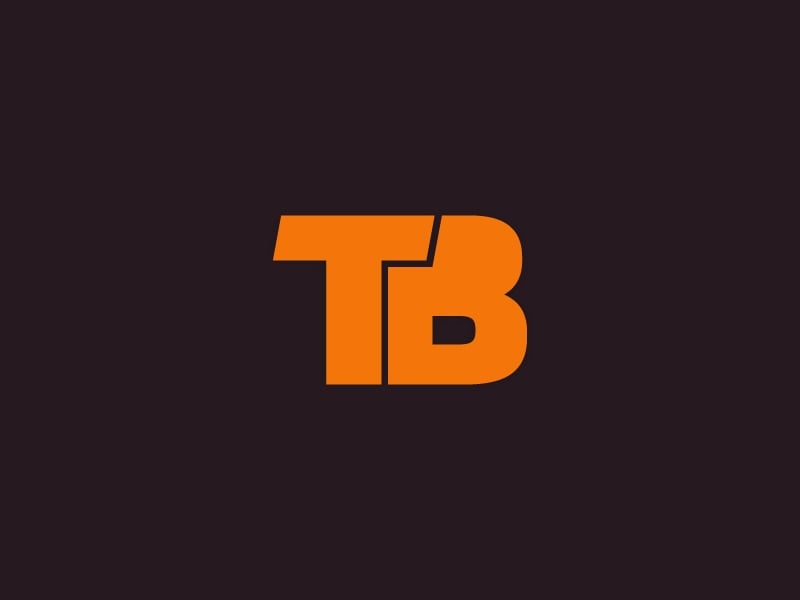 Logo TB màu cam trên nền nâu đen: thanh ngang chữ T kéo dài thành nét trên của chữ B, khe chéo tách hai chữ