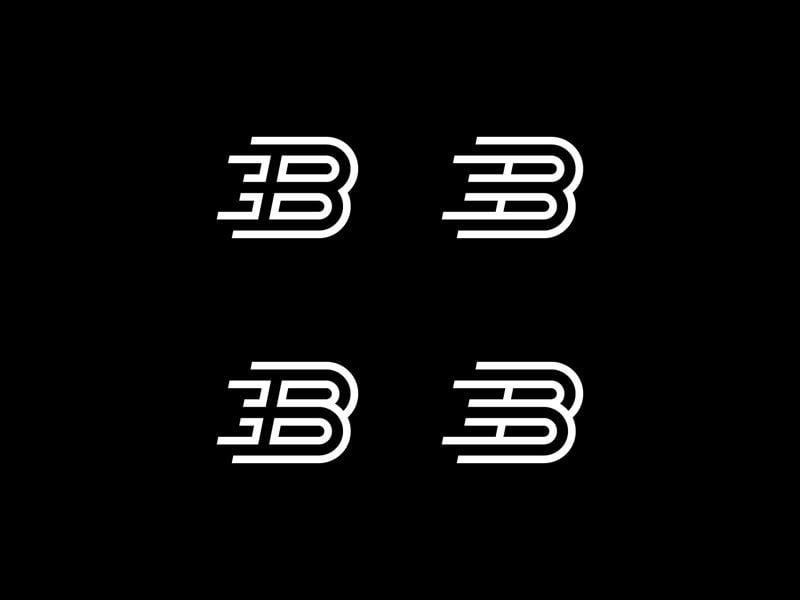 Bốn biến thể Double B trắng trên nền đen: chữ B nét đôi, cạnh trái chẻ thành các vạch ngang tạo chữ B thứ hai
