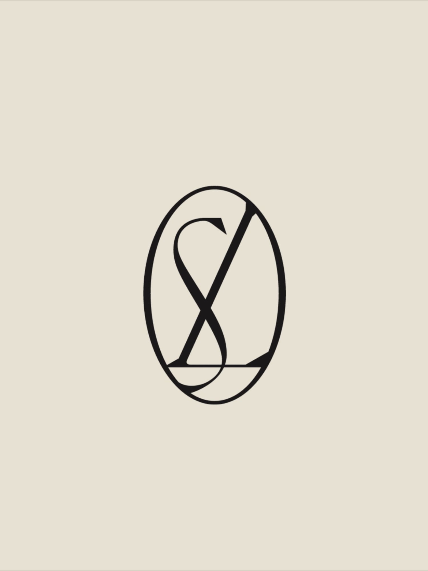 Monogram SL của Letter South cho một nhiếp ảnh gia cưới: chữ S và L có chân nét mảnh trong khung bầu dục, nền be