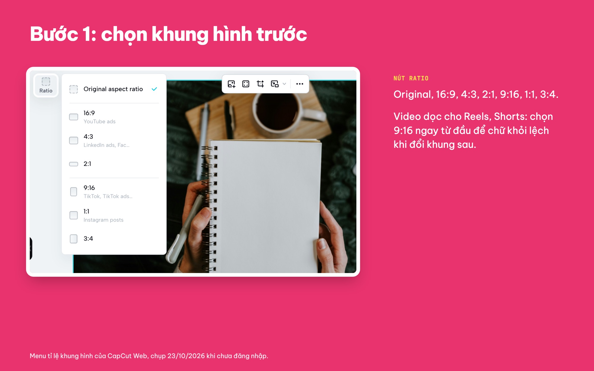 Chọn tỉ lệ 9:16 trên CapCut Web