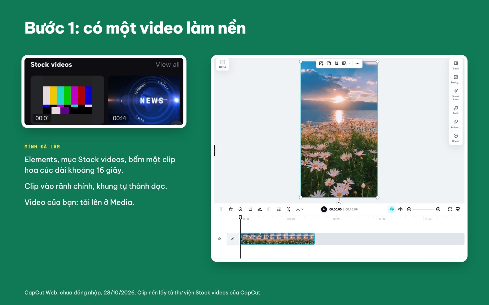 Đặt video nền vào rãnh chính trên CapCut Web