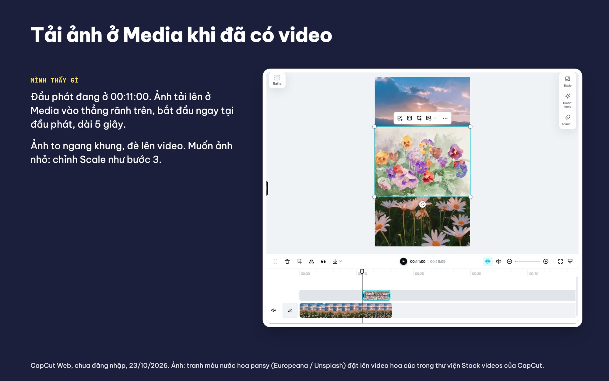 Tải ảnh ở Media vào rãnh trên video
