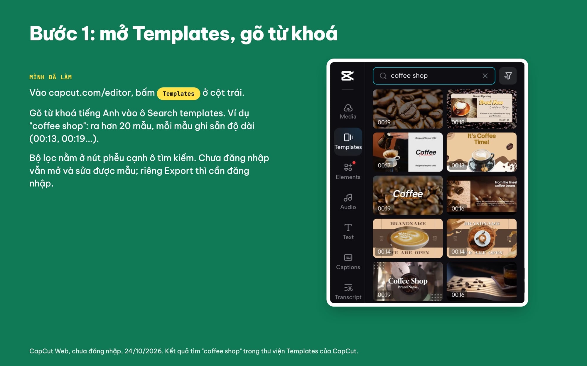 Tìm mẫu CapCut trong mục Templates