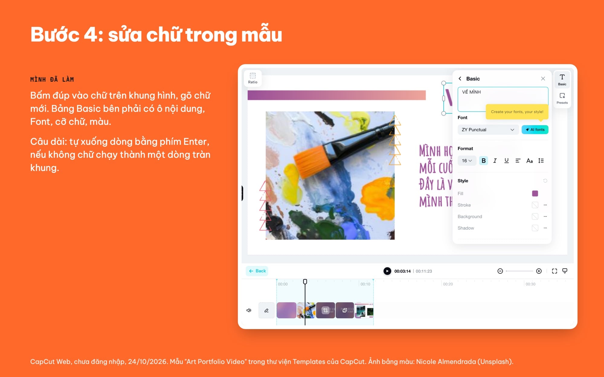 Sửa chữ trong mẫu CapCut bằng bảng Basic