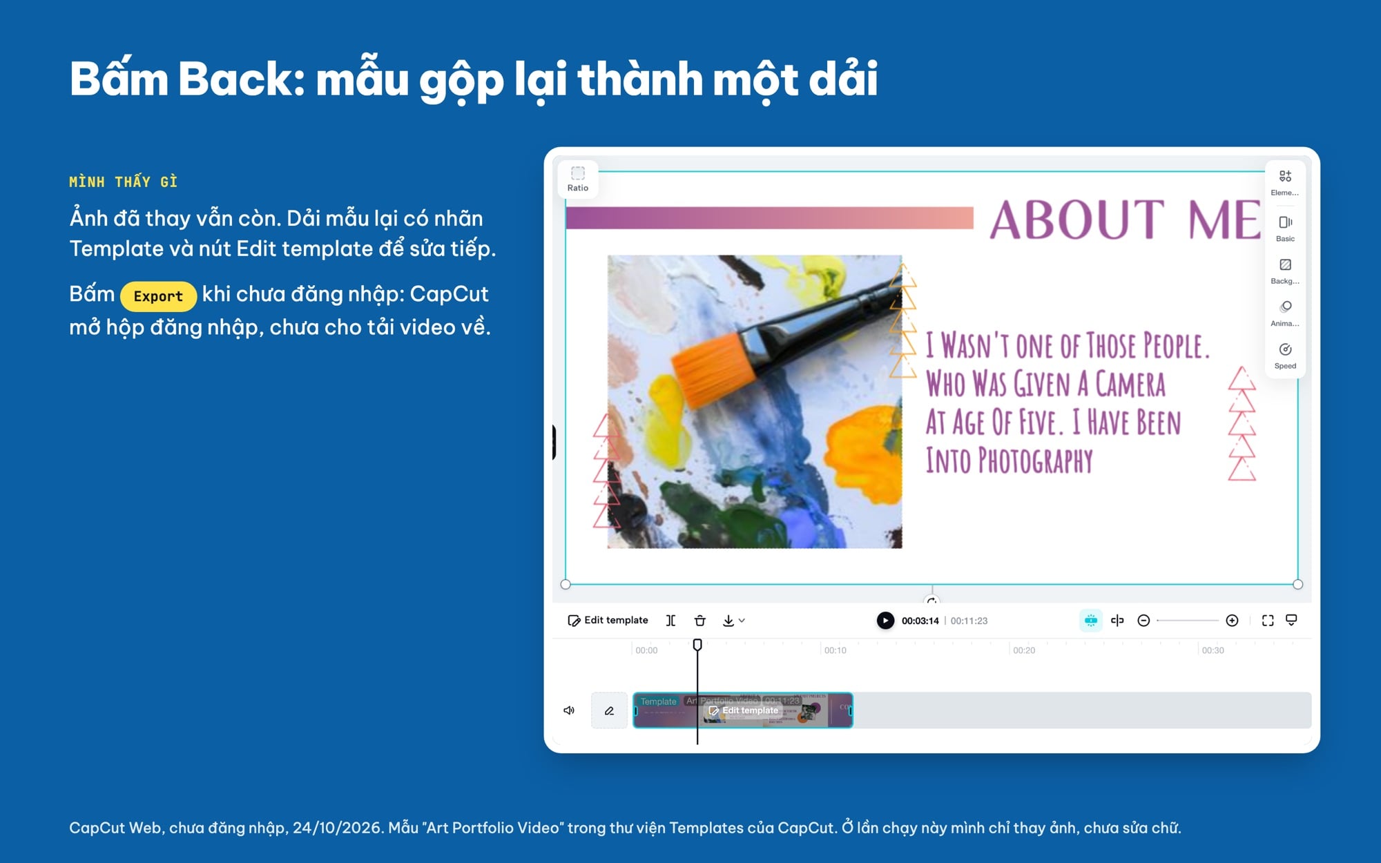 Bấm Back để quay về timeline của mẫu CapCut