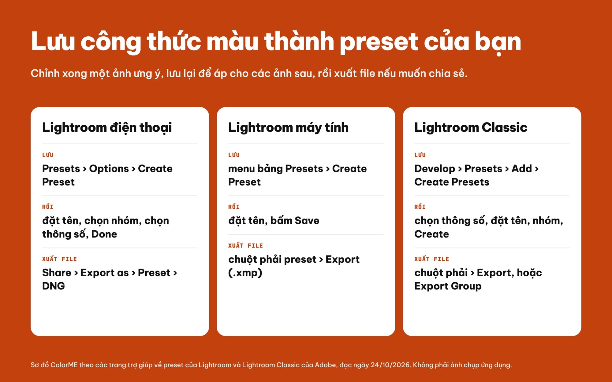 Lưu công thức Lightroom thành preset