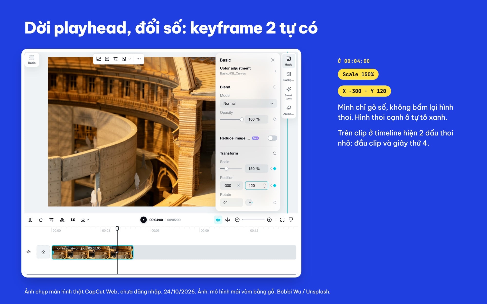 Đặt keyframe thứ hai trên CapCut Web
