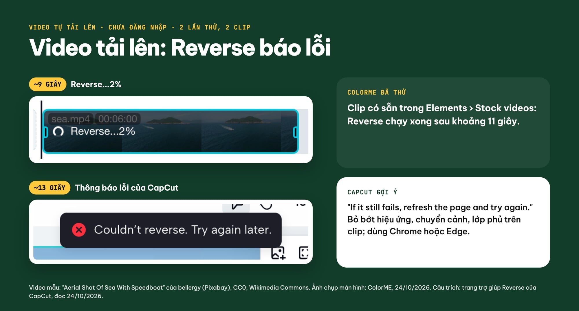 CapCut báo lỗi Couldn't reverse khi tua ngược video tải lên