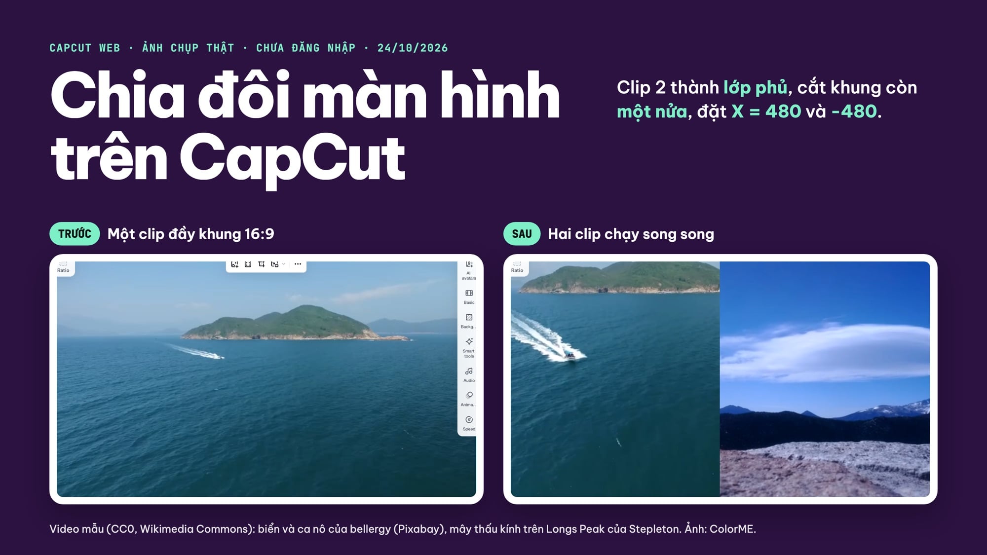 Chia đôi màn hình trên CapCut: trước và sau khi ghép 2 video song song