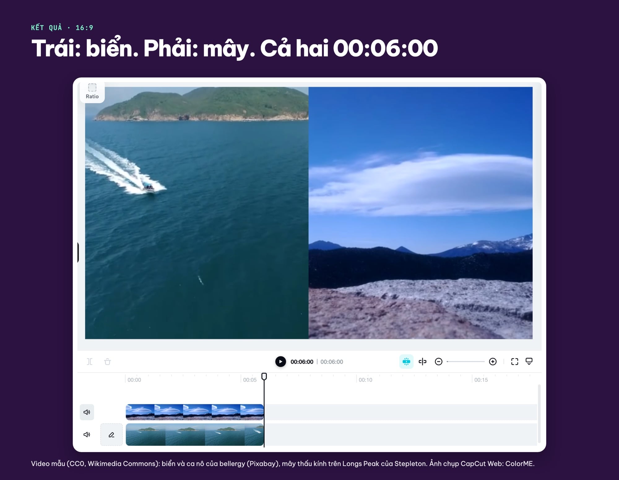 Kết quả ghép 2 video chạy song song trên CapCut