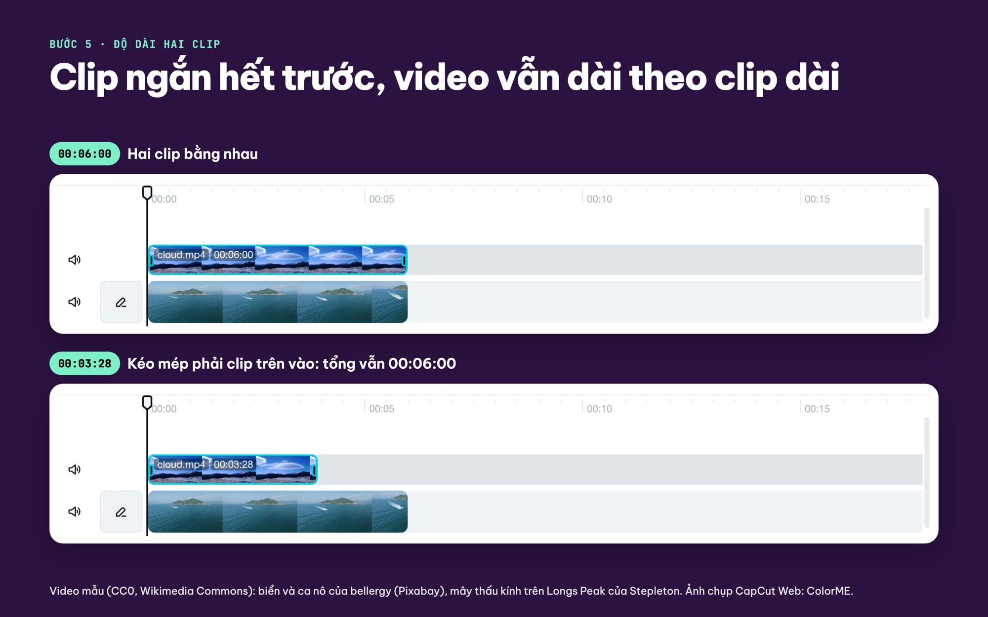 Khớp độ dài hai clip trên timeline CapCut