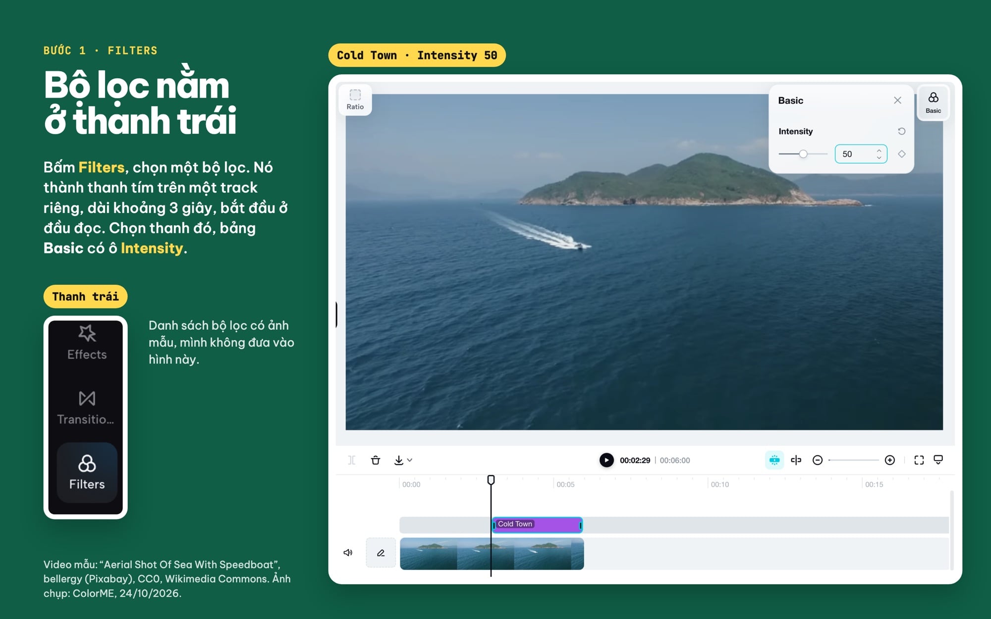 Bộ lọc Filters trong CapCut Web và ô Intensity