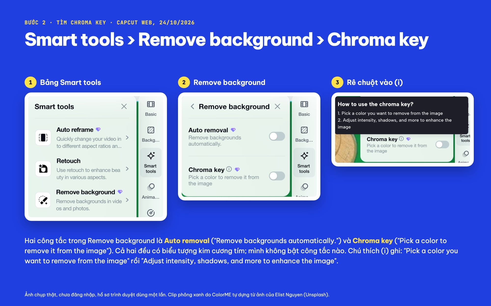 Đường tới Chroma key trong CapCut Web: Smart tools, Remove background