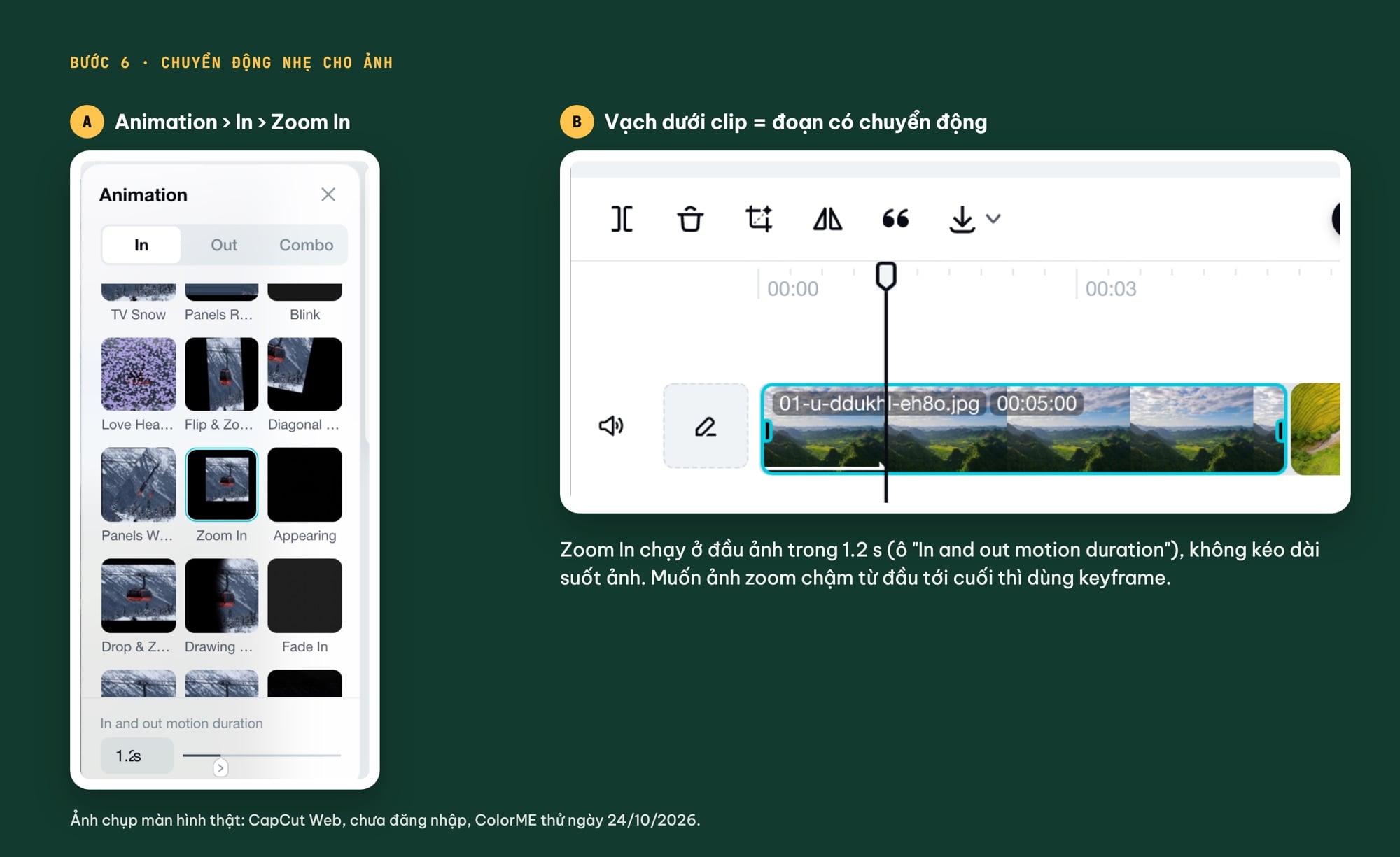 Hiệu ứng Zoom In cho ảnh trong CapCut